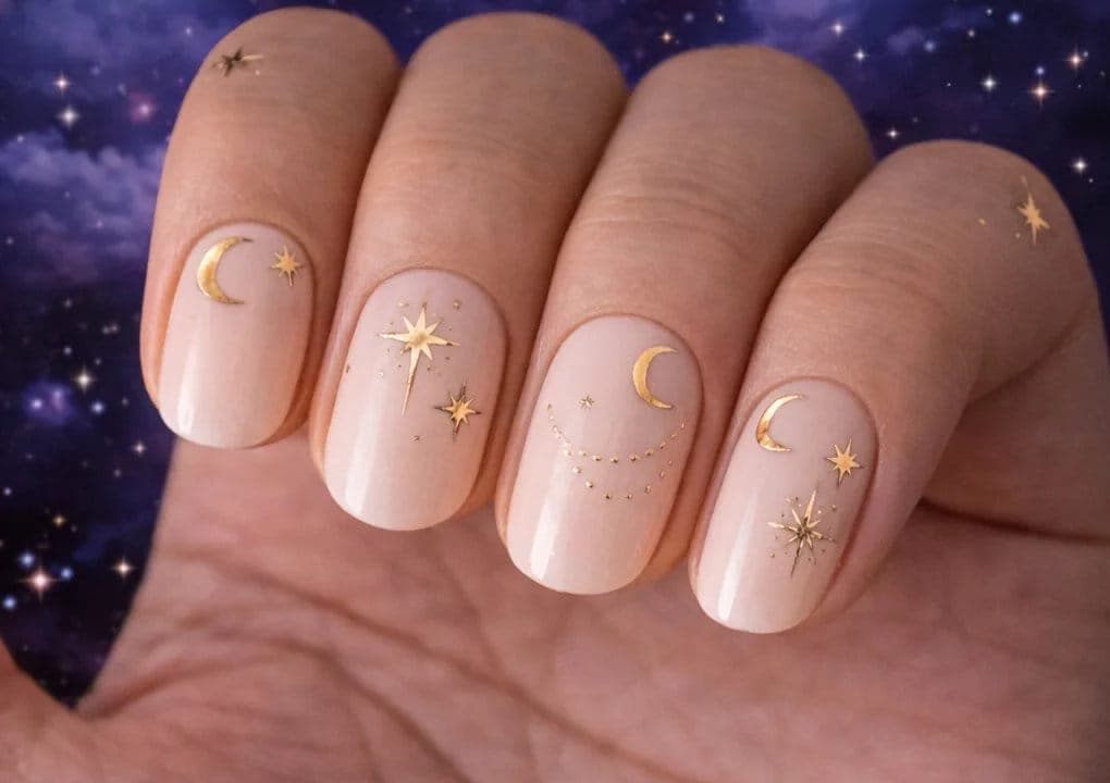 Gold Moon & Star Nail Stickers