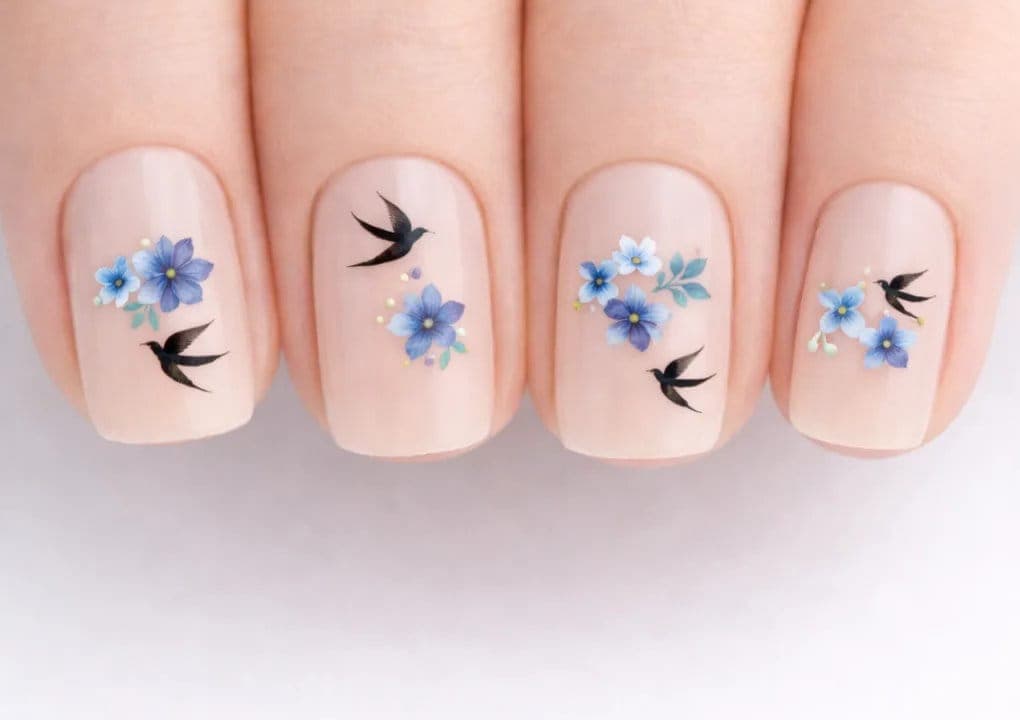 Blue Spring Swallow Nail Stickers