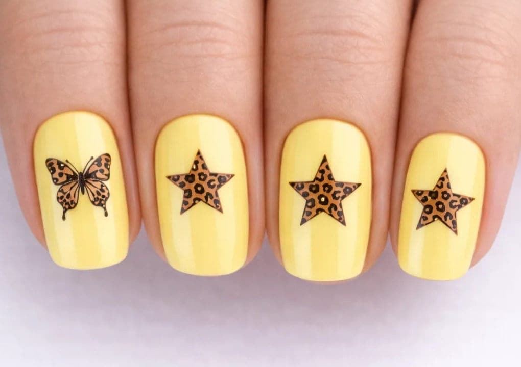 Brown Leopard Star & Cross Nail Stickers
