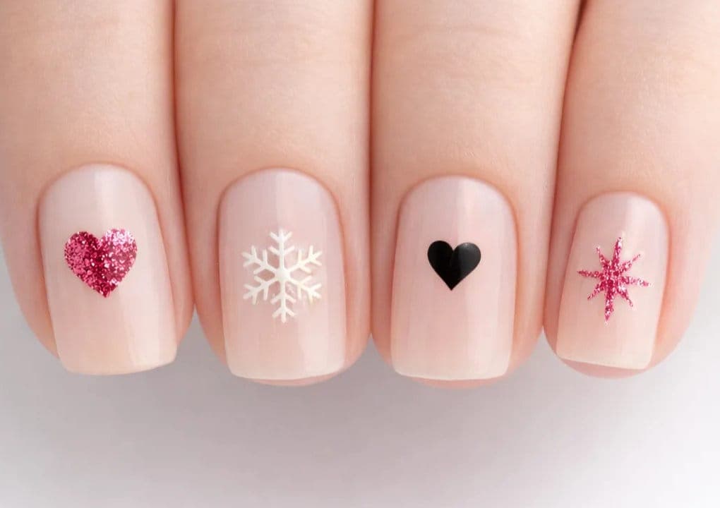 Glitter Heart & Snowflake Nail Stickers