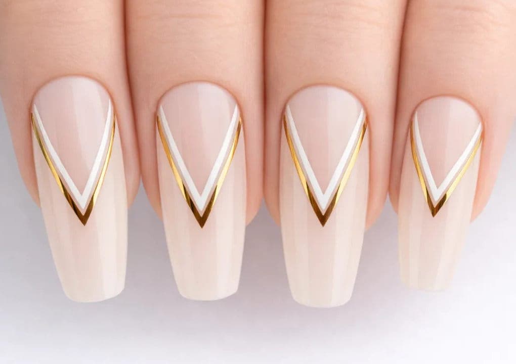 Nail Stickers Gold & White V Lines