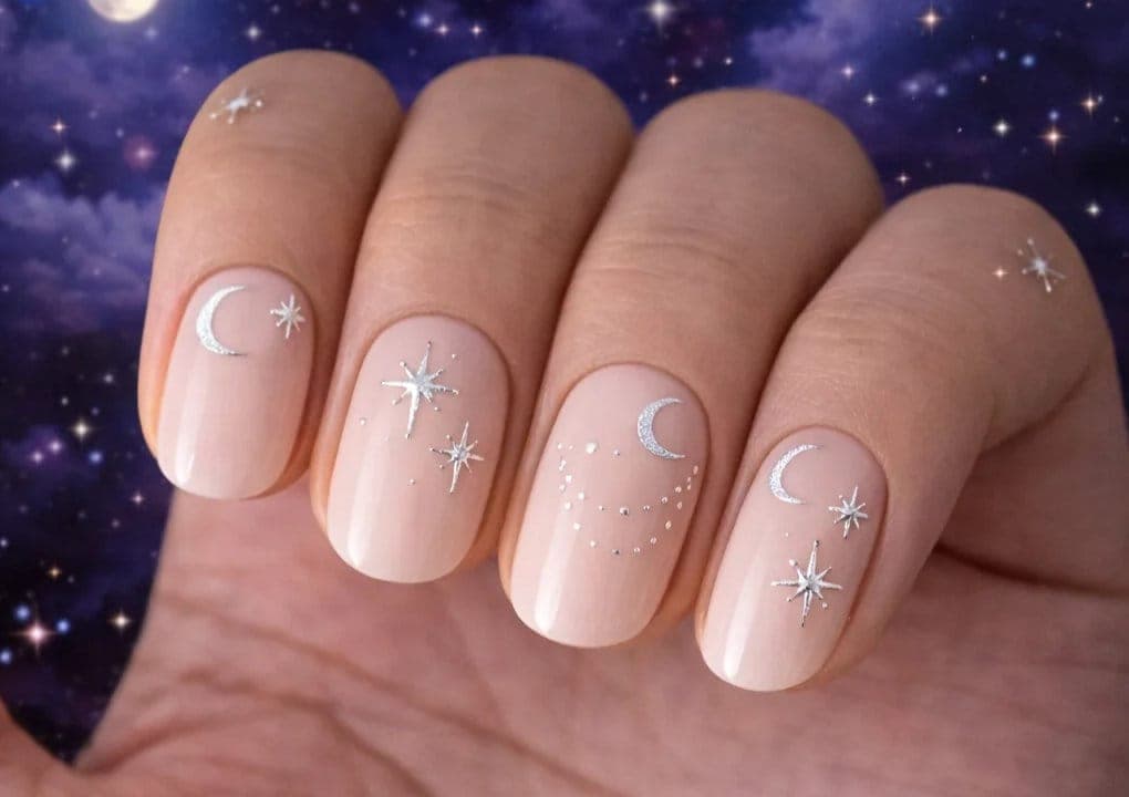 Silver Metallic Moon & Star Nail Stickers