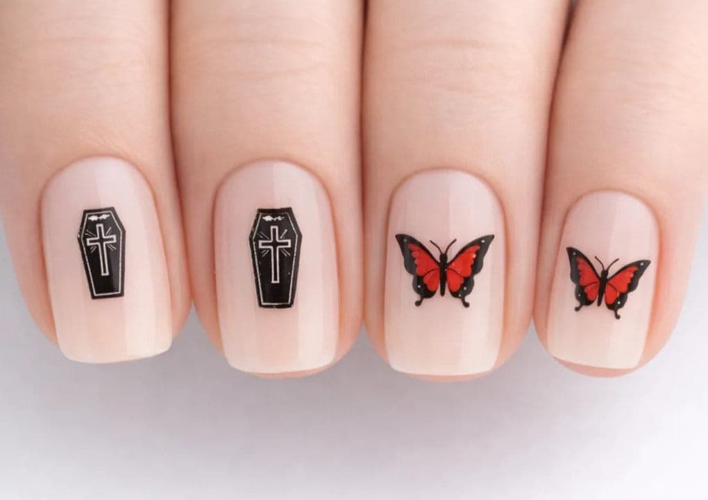 Tattoo Style Nail Stickers – Black & Red