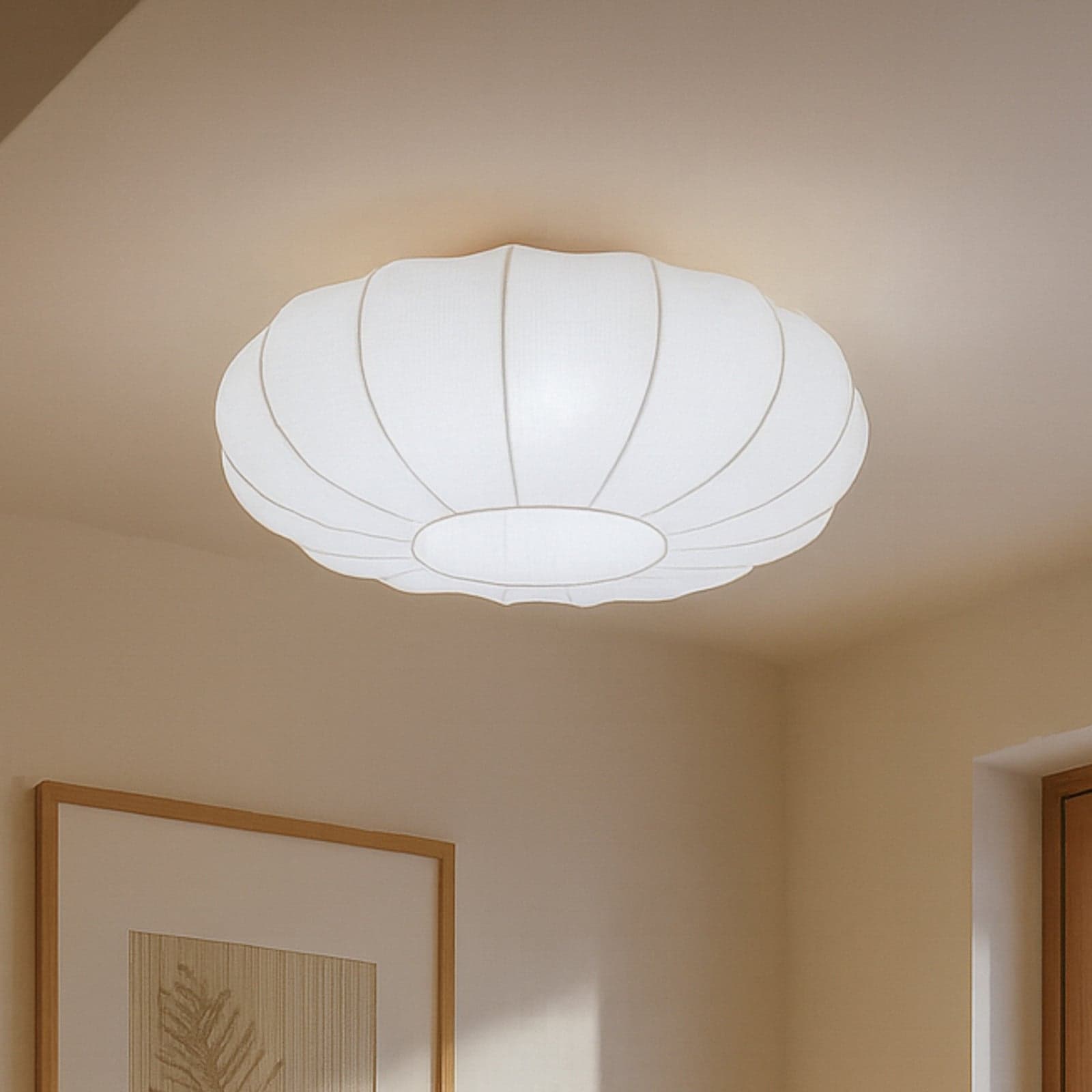 Helin taklampe, hvit, Ø 60 cm, tekstil, 3 x E27 - Lindby - Stue - Skandinavisk - Stoff / Tekstil - Med en lyskilde