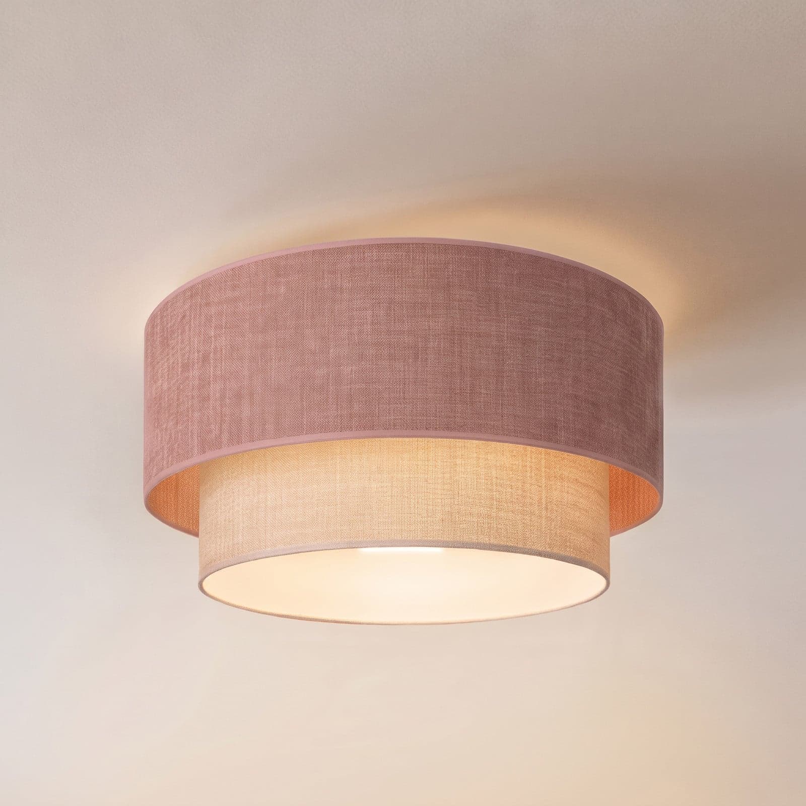 Boho-taklampe, rosa/beige, Ø 45 cm, tekstil, E27 – Duolla - Entré - Ungdommelig - Stoff / Tekstil - Plafond