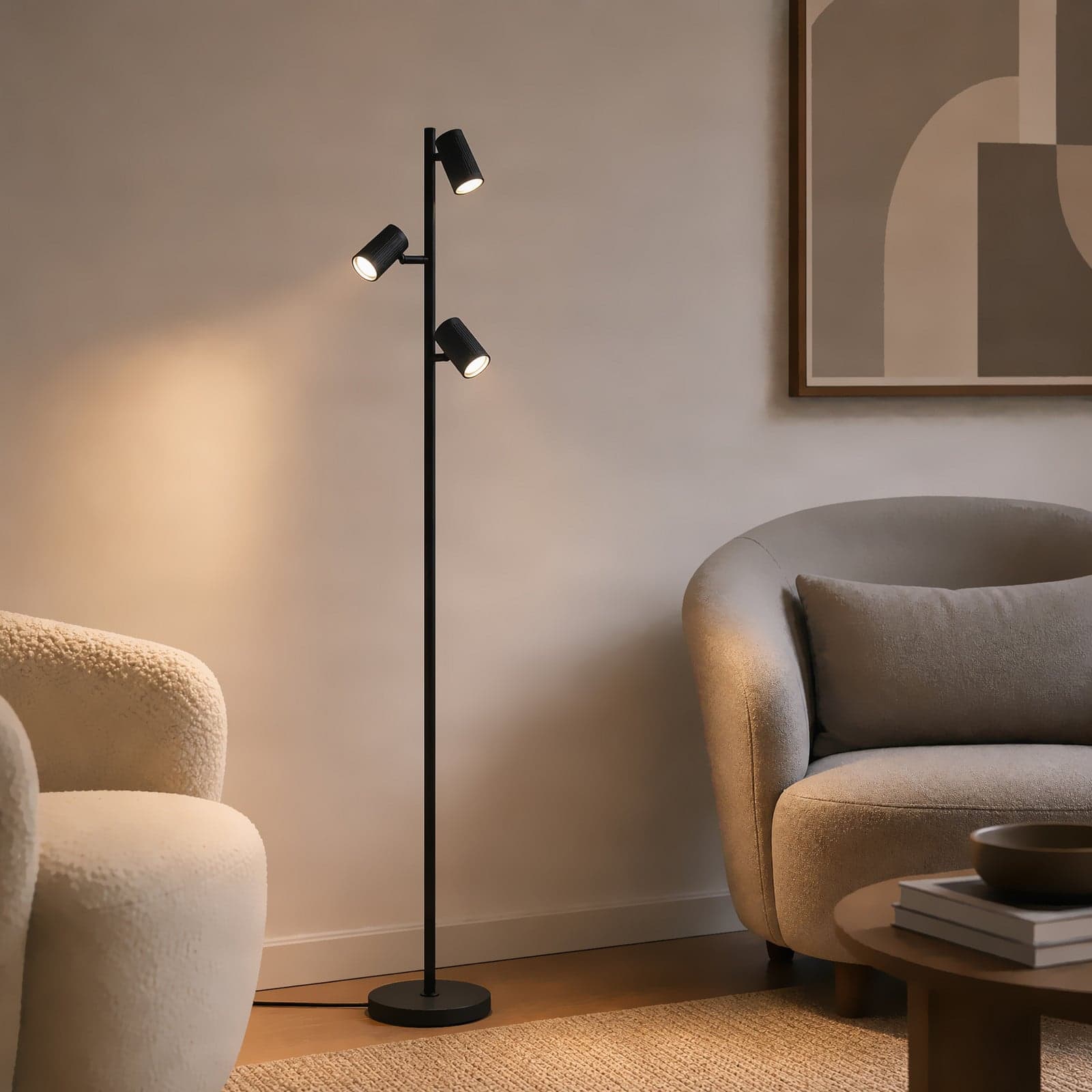 Kardis gulvlampe, 3 lyskilder, mørkegrå, høyde 157 cm – Lindby - Stue - Moderne - Metall - Med skjerm
