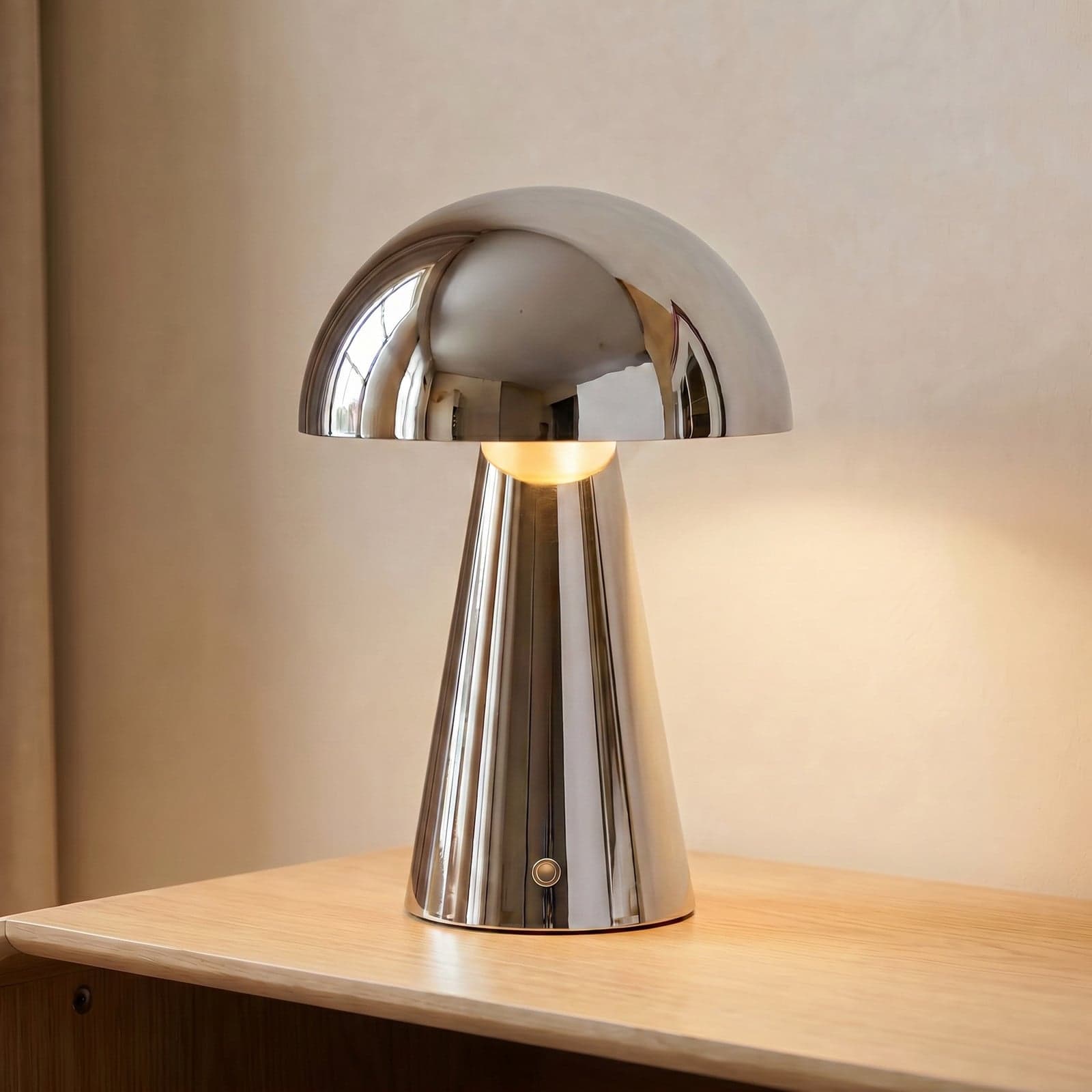 Nevijo LED-bordlampe med batteri, Ø 20 cm, USB, krom, dimbar – Lindby - Stue - Moderne - Metall - Med en lyskilde