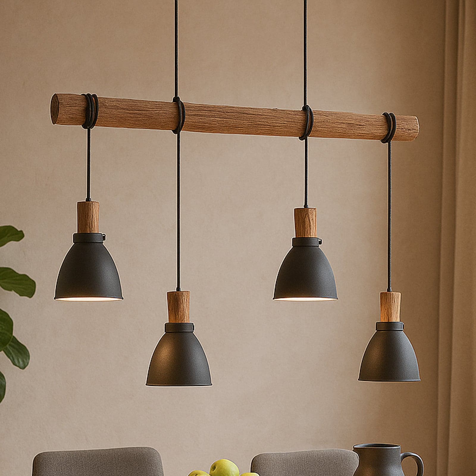 Trebale 4 Pendel Black/Wood - Lindby - Stue - Skandinavisk - Metall - Med flere lyskilder