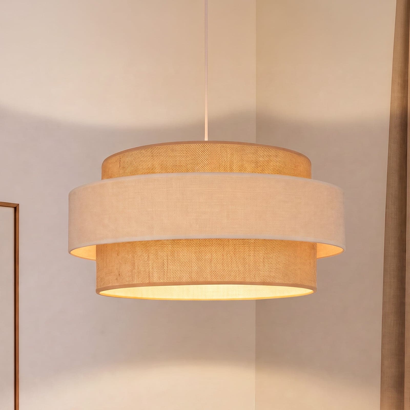 Space hengelampe, beige/krem, 1 lyskilde, tekstil, E27 – Duolla - Soverom - Ungdommelig - Stoff / Tekstil - Med en lyskilde