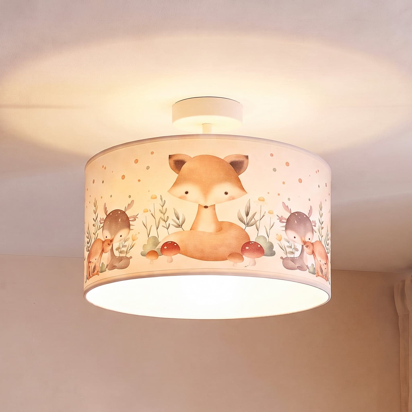 Kids Print taklampe, fargerik/hvit, Ø35 cm, tekstil – Duolla - Barnerom - Stoff / Tekstil - Med en lyskilde