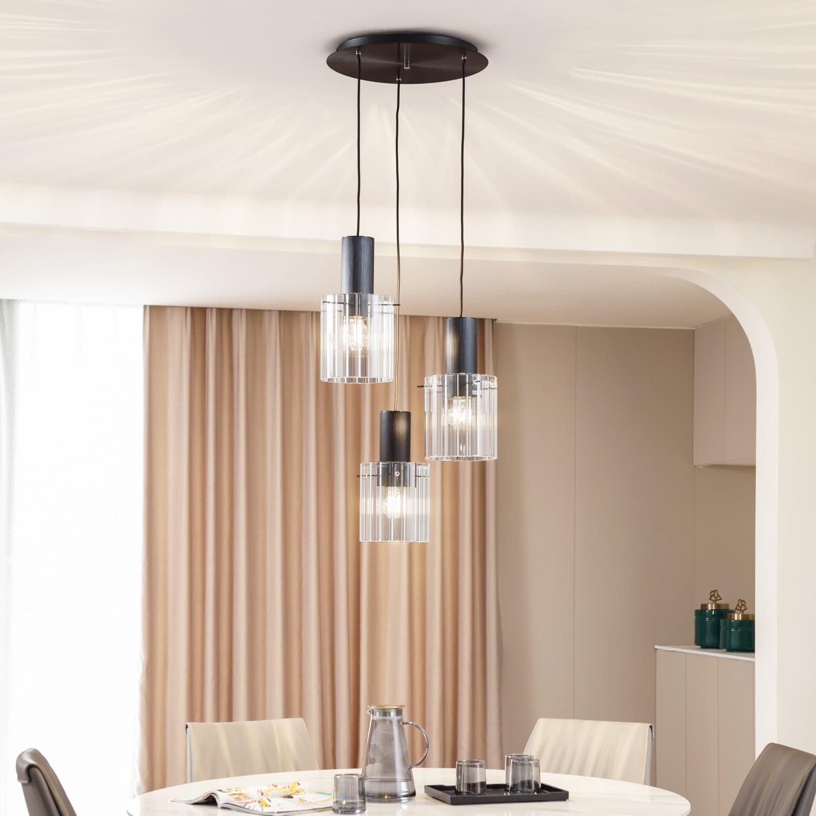 Eirian 3 Cluster Pendel Clear/Black - Lucande - Stue - Moderne - Glass - Med flere lyskilder