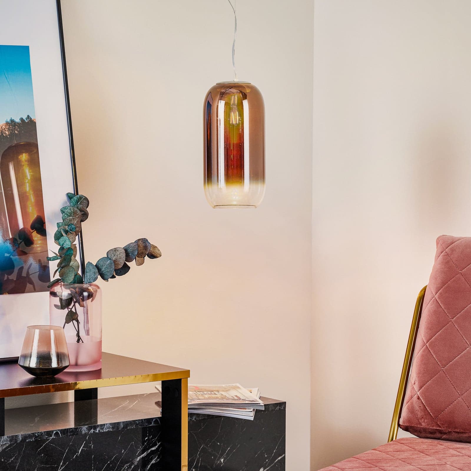 Gople Mini Pendel Copper/Black - Artemide - Stue - Design - Glass - Med en lyskilde