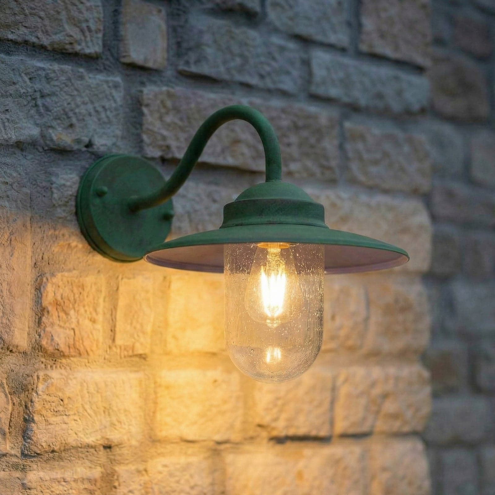 Bilma utendørs vegglampe, grønn, glass, 29 cm høy – Lindby - Balkong - Moderne - Aluminium - Med en lyskilde