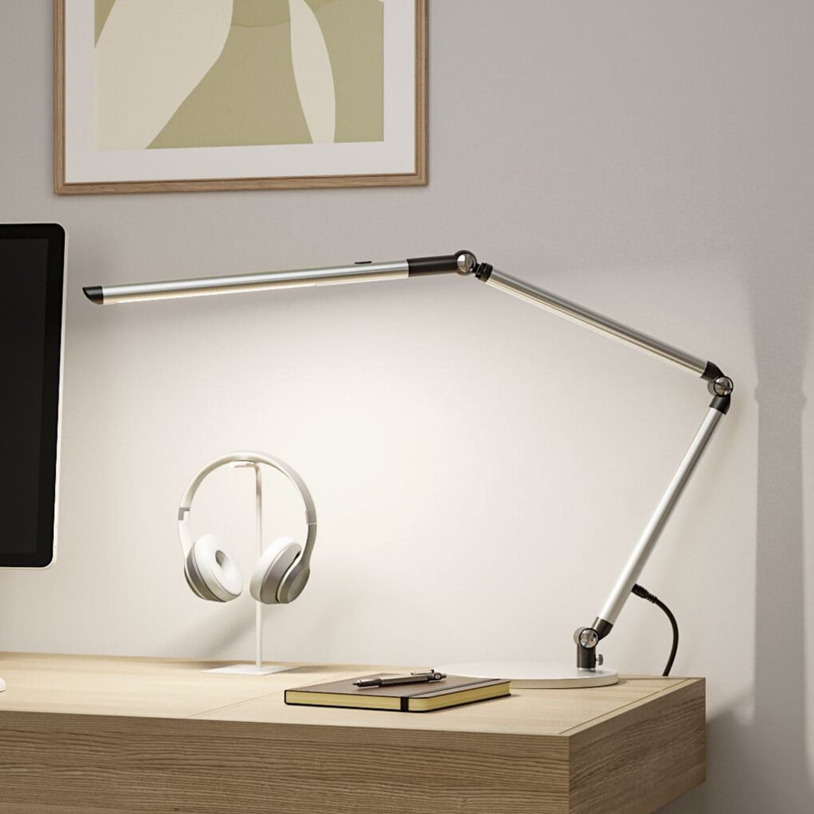 FlexBar LED-skrivebordslampe, sølv, 36 cm, CCT – Paulmann - Arbeidsrom / kontor - Moderne - Aluminium - Med skjerm