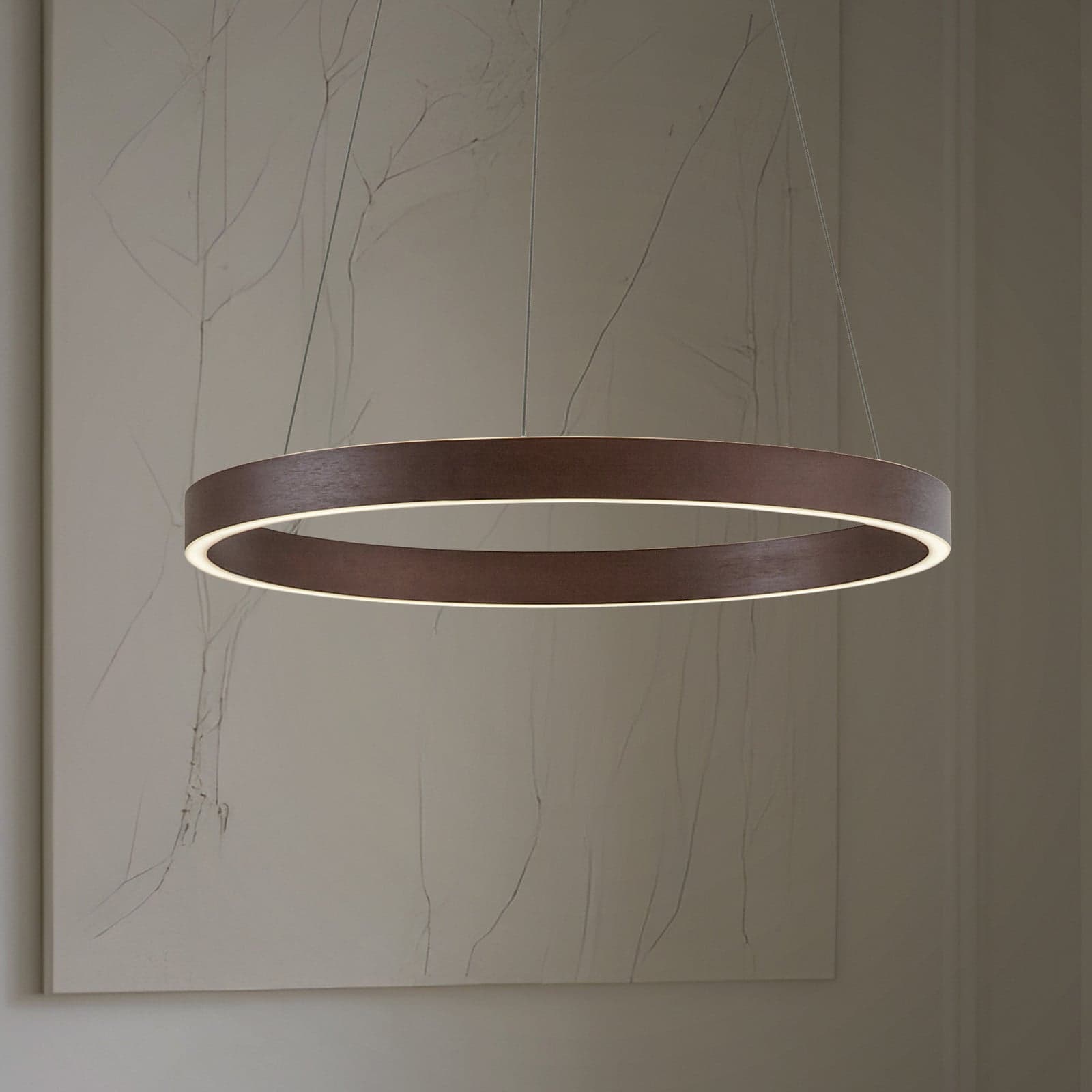 Yonam LED-hengelampe, Ø 60 cm, 1 lyskilde, brun, CCT - Lucande - Spisestue - Moderne - Metall - Med en lyskilde