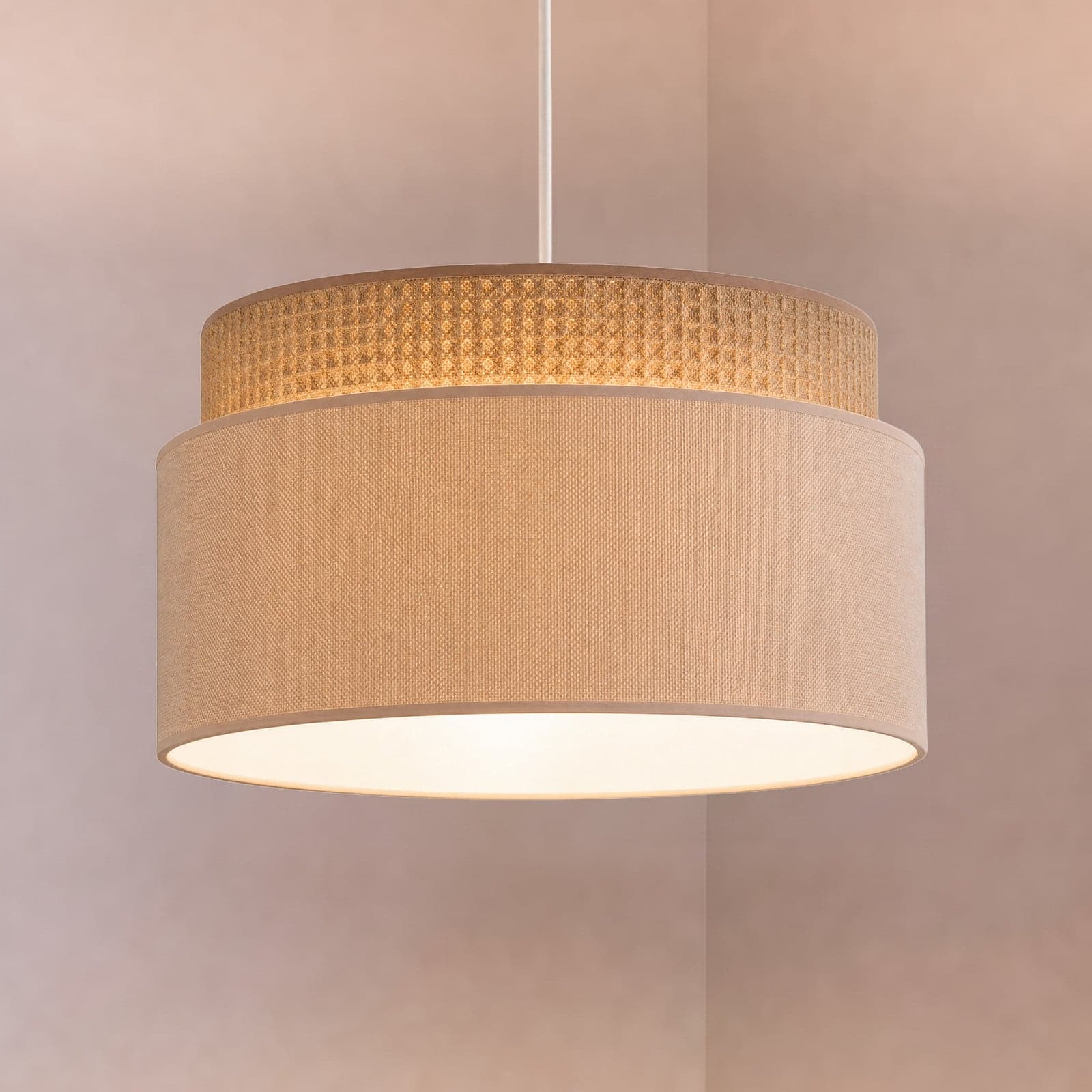 Milano hengelampe, kaffebrun/beige, Ø45 cm, tekstil – Duolla - Stue - Ungdommelig - Stoff / Tekstil - Med en lyskilde