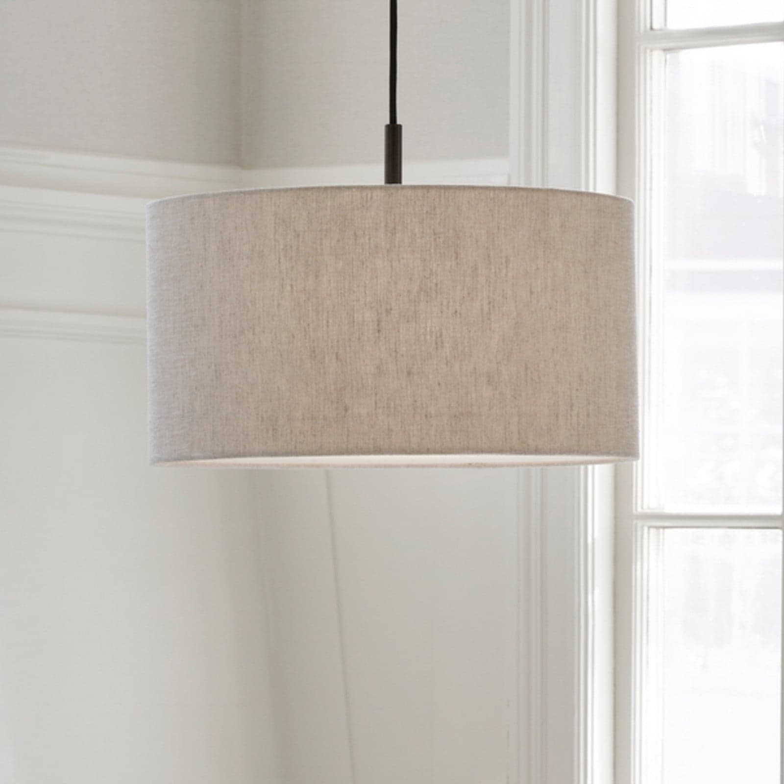 Soft hengelampe, Ø44 cm, natur/bronse, lin – Belid - Stue - Skandinavisk - Stoff / Tekstil - Med skjerm