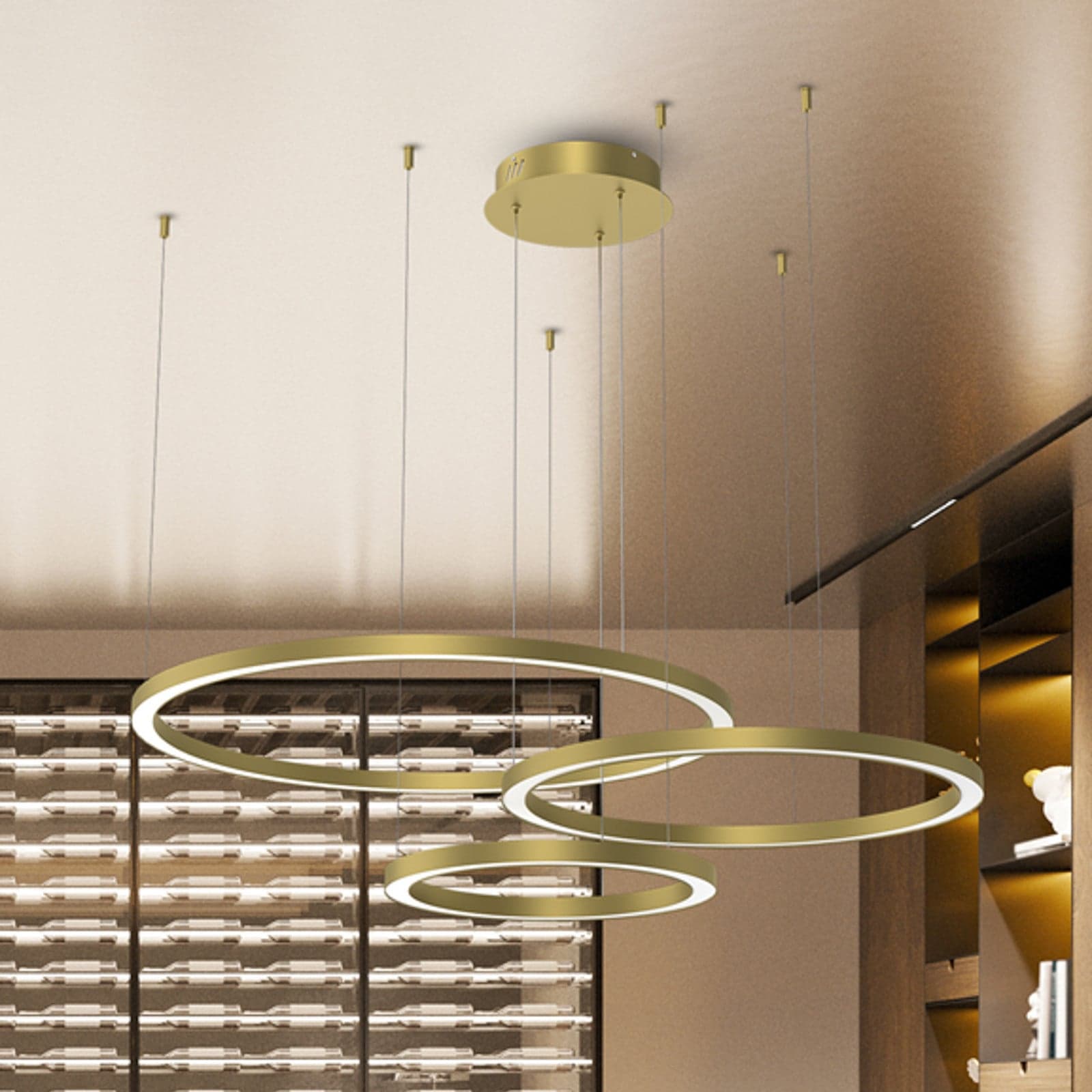 Galaxia LED-hengelampe 85 W, gullfarget, 3 lyskilder, plast Eko-Light - Stue - Moderne - Rund