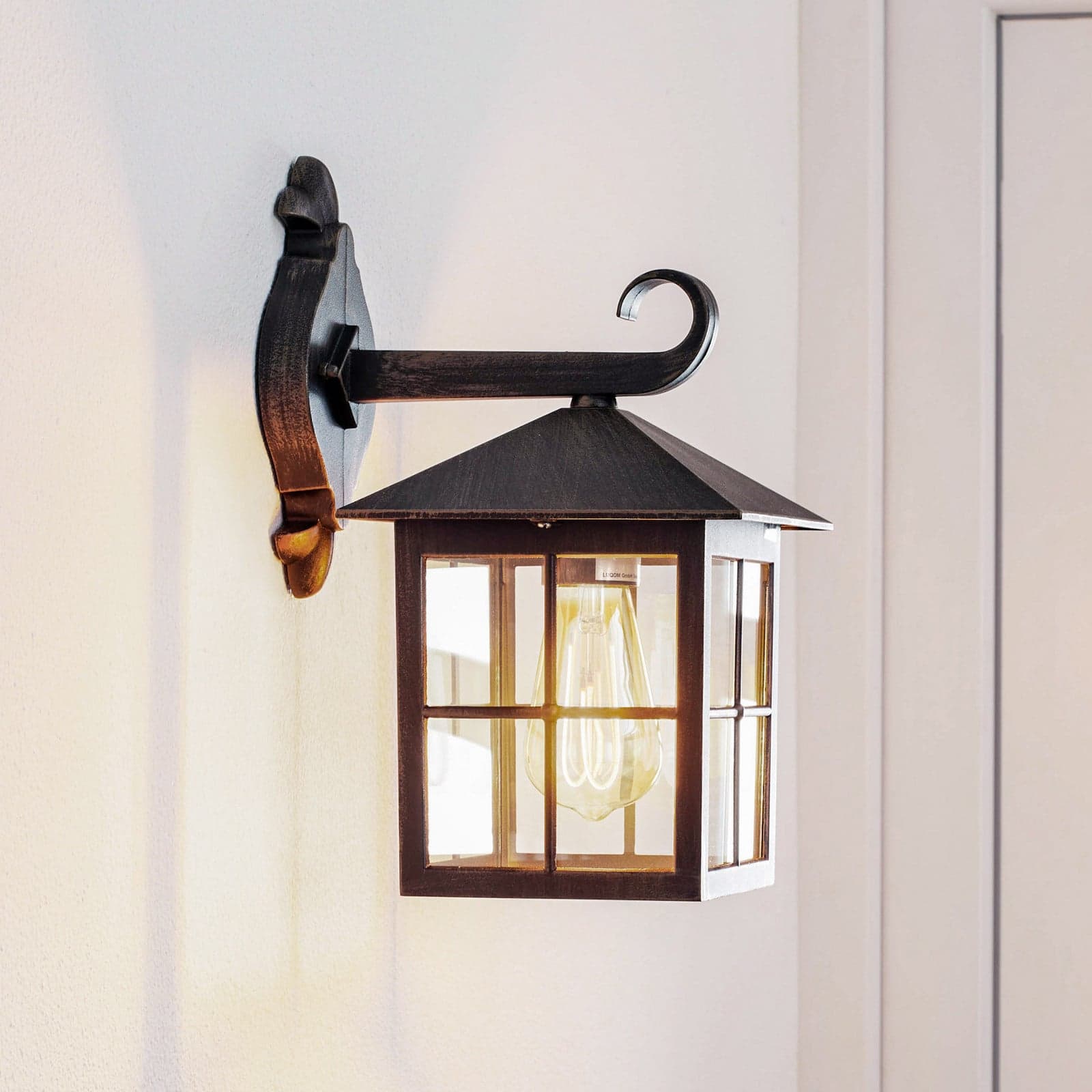 Ida utendørs vegglampe, rustfarget, 34 cm, lykt, E27- Lindby - Balkong - Antikk - Aluminium - Med en lyskilde