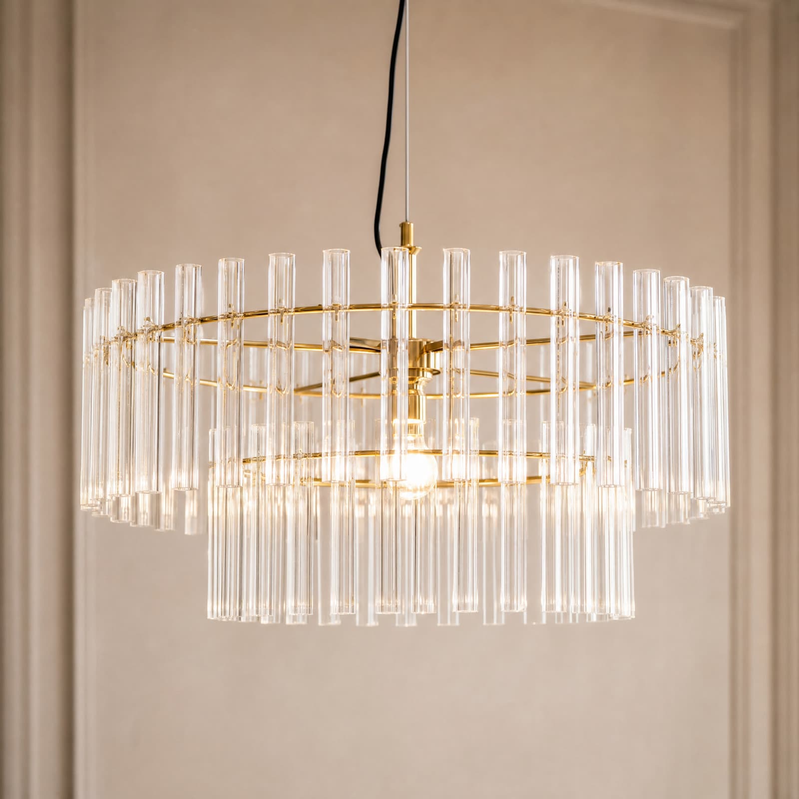 Leanna hengelampe, klar/messing, Ø 54 cm, glass – Lucande - Stue - Moderne - Med en lyskilde