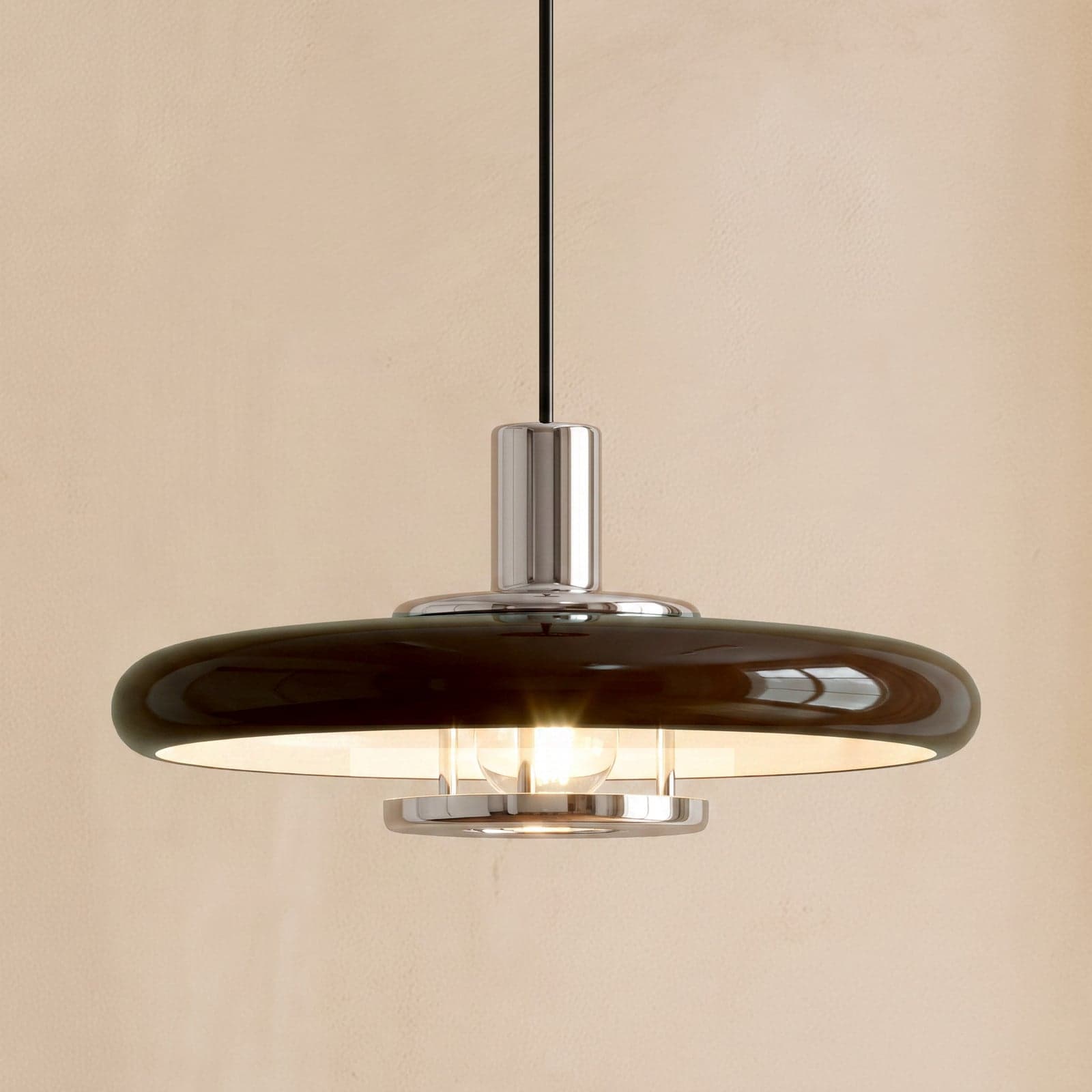 Branford hengelampe, brun, Ø 35 cm, metall, retro – Lindby - Stue - Vintage - Med en lyskilde
