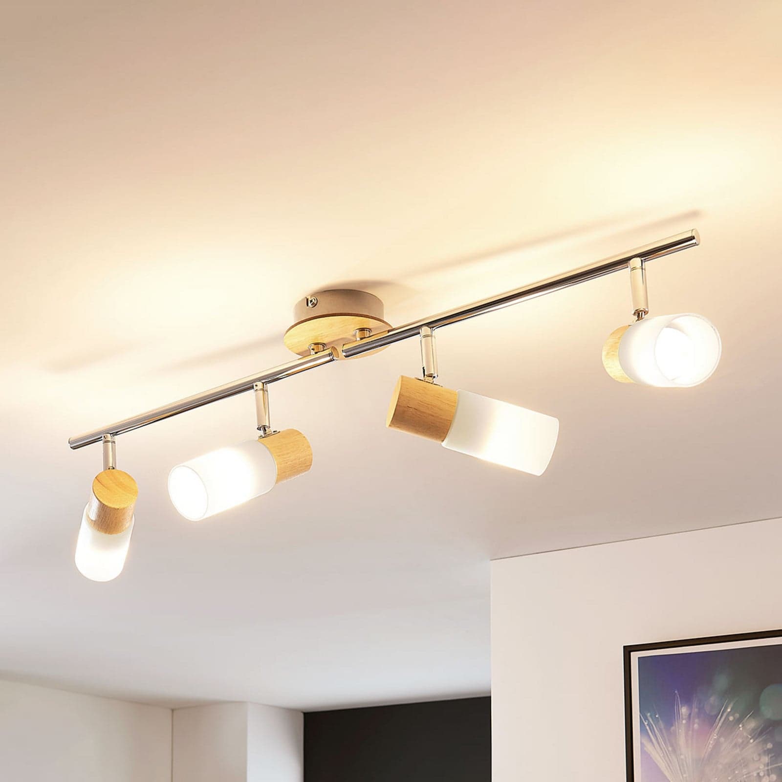 Christoph 4 Taklampe Wood/White - Lindby - Stue - Rustikk - Tre - Med flere lyskilder