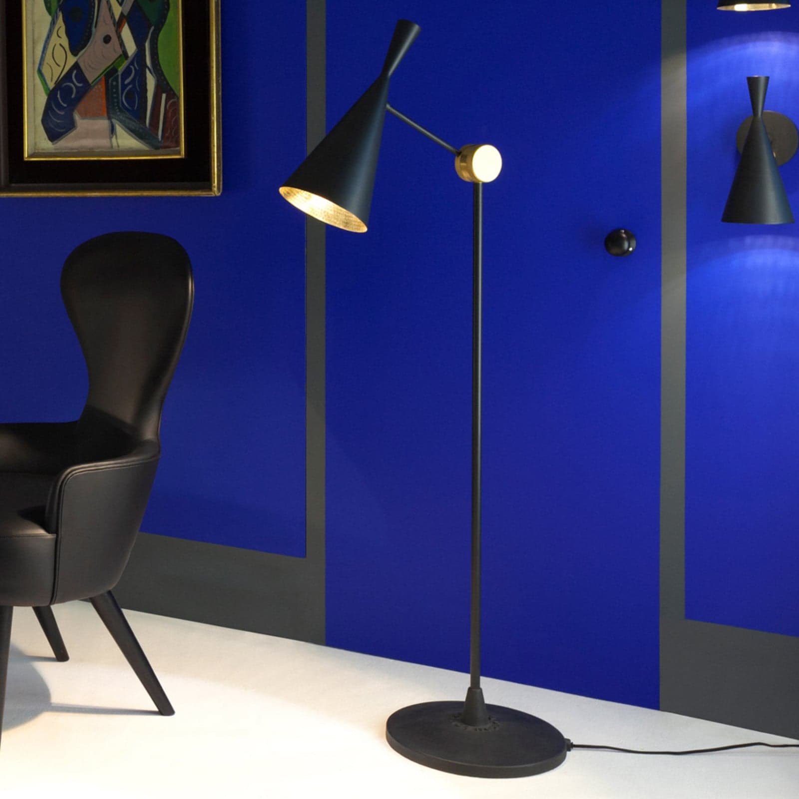 Beat Gulvlampe Matt Black/Brass - Tom Dixon Beat Floor - Stue - Design - Metall - Med skjerm