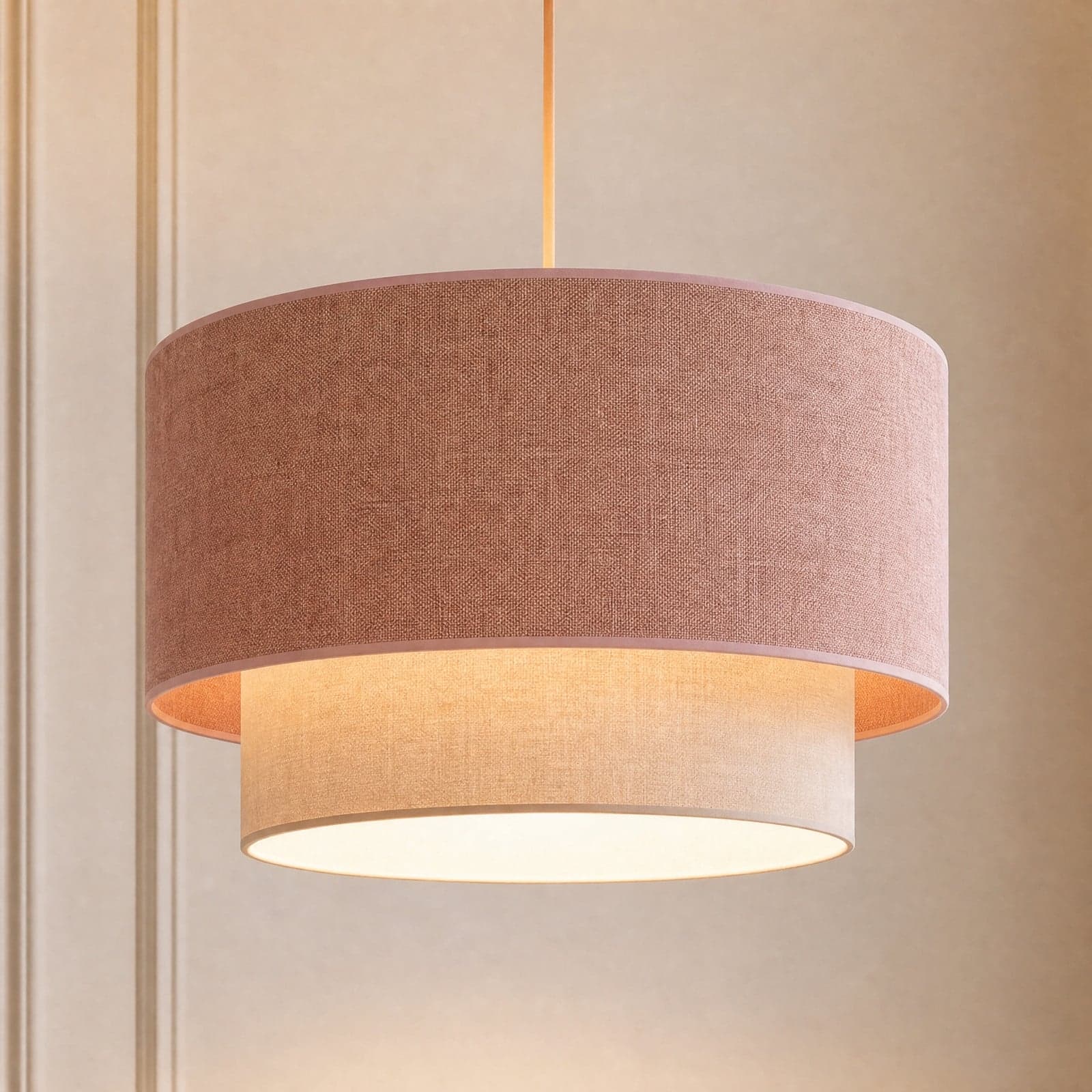 Boho-pendellampe, beige/rosa, Ø 45 cm, tekstil, E27 – Duolla - Soverom - Ungdommelig - Stoff / Tekstil - Med en lyskilde