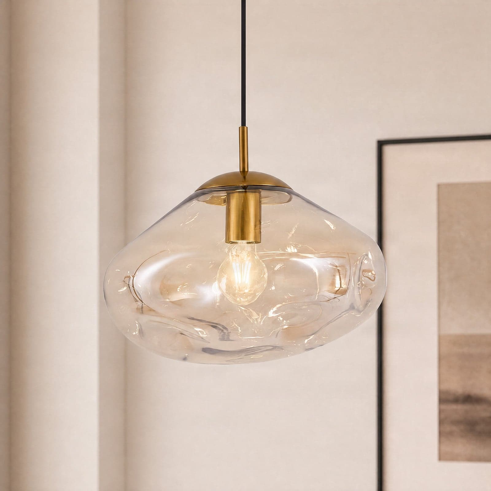 Lelia hengelampe Ø 35 cm rav glass - Lindby - Spisestue - Design - Med en lyskilde