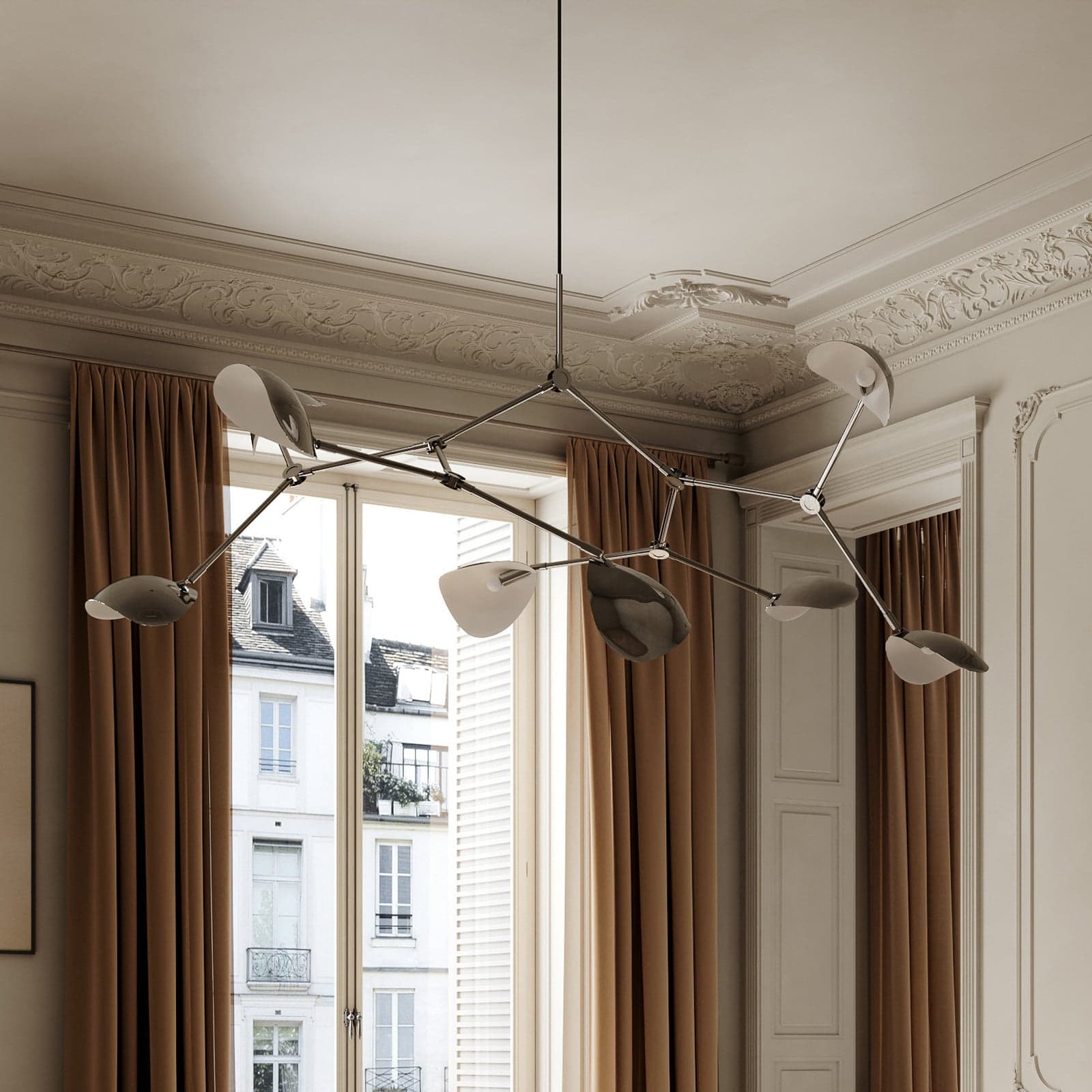 Stingray lysekrone, krom, 177 cm, 8 lyskilder - 101 Copenhagen - Stue - Design - Aluminium - Med flere lyskilder