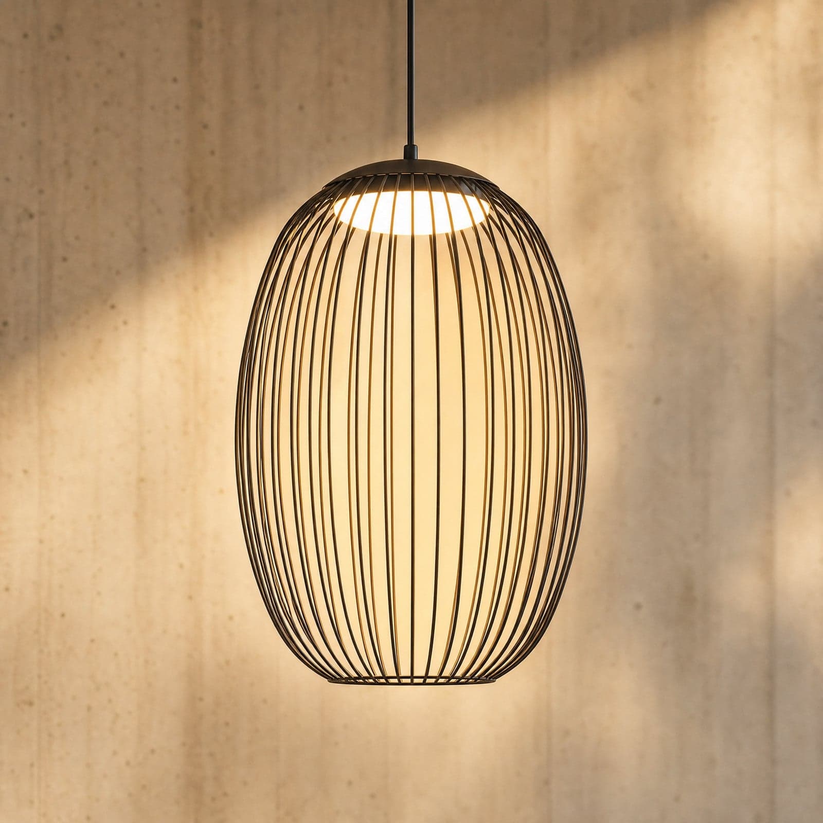 Richi utendørs LED-pendellampe, Ø 40 cm, svart, dimbar, IP44, metall – Lucande - Moderne - Med en lyskilde