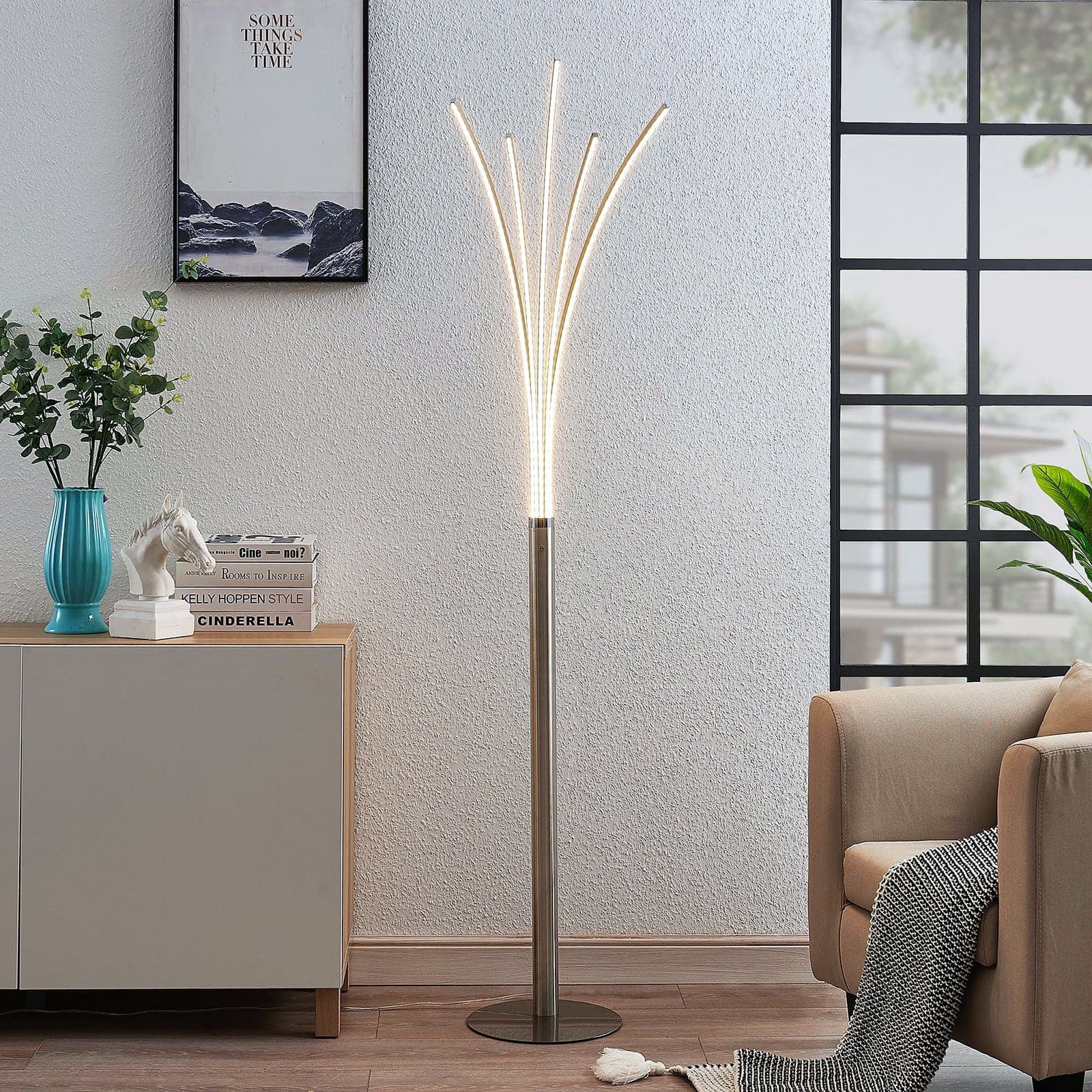 Boba LED Gulvlampe Nickel - Lindby - Stue - Moderne - Aluminium - Med flere lyskilder