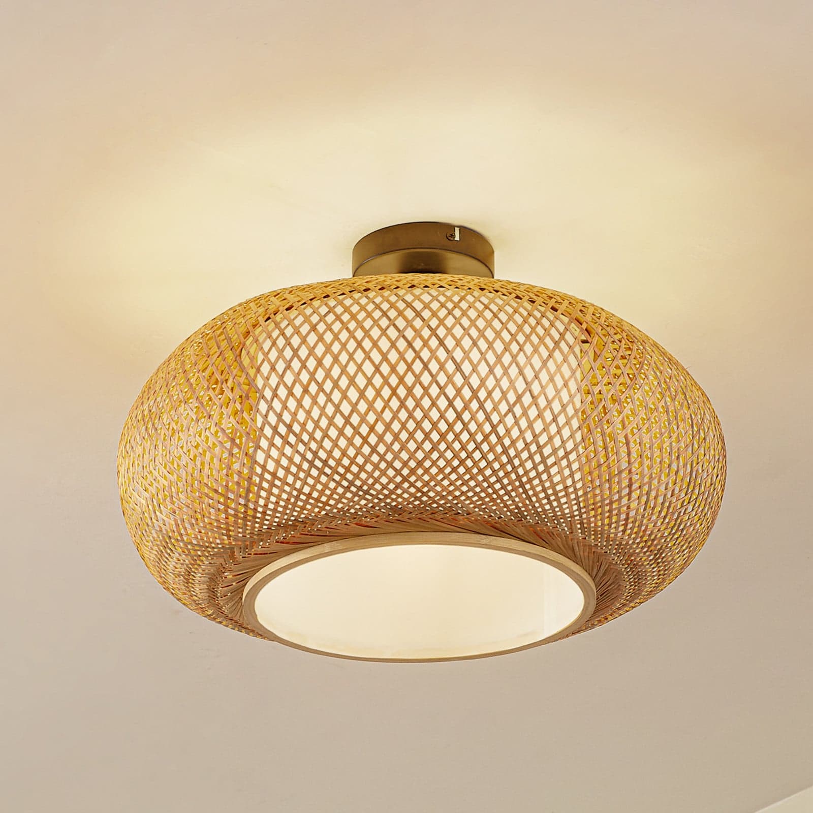 Romaine Taklampe Natur/Hvit - Lindby - Stue - Rustikk - Bambus - Med en lyskilde