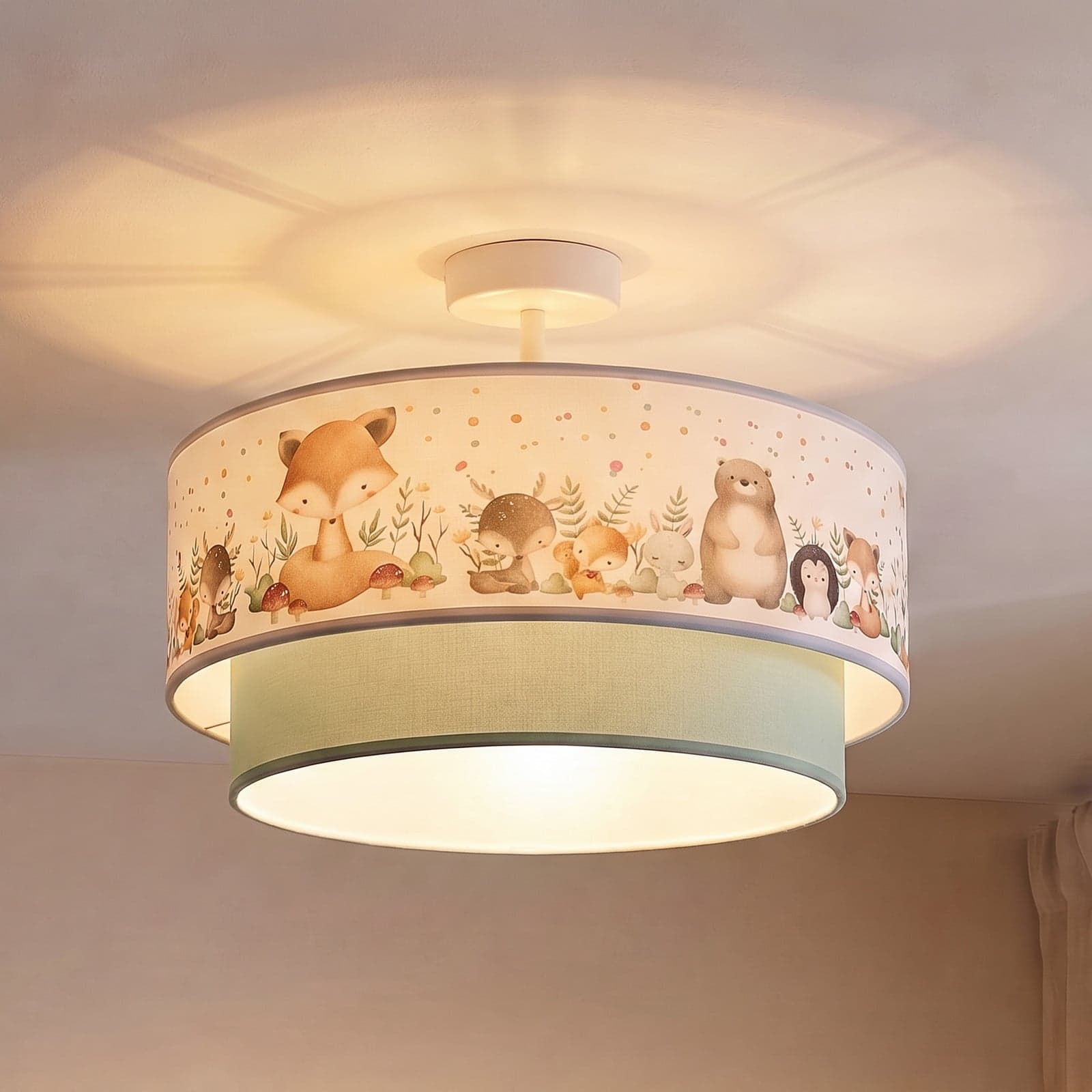 Boho-taklampe for barn, salviegrønn/fargerik, Ø 40 cm, tekstil, Duolla - Barnerom - Stoff / Tekstil - Med avstand