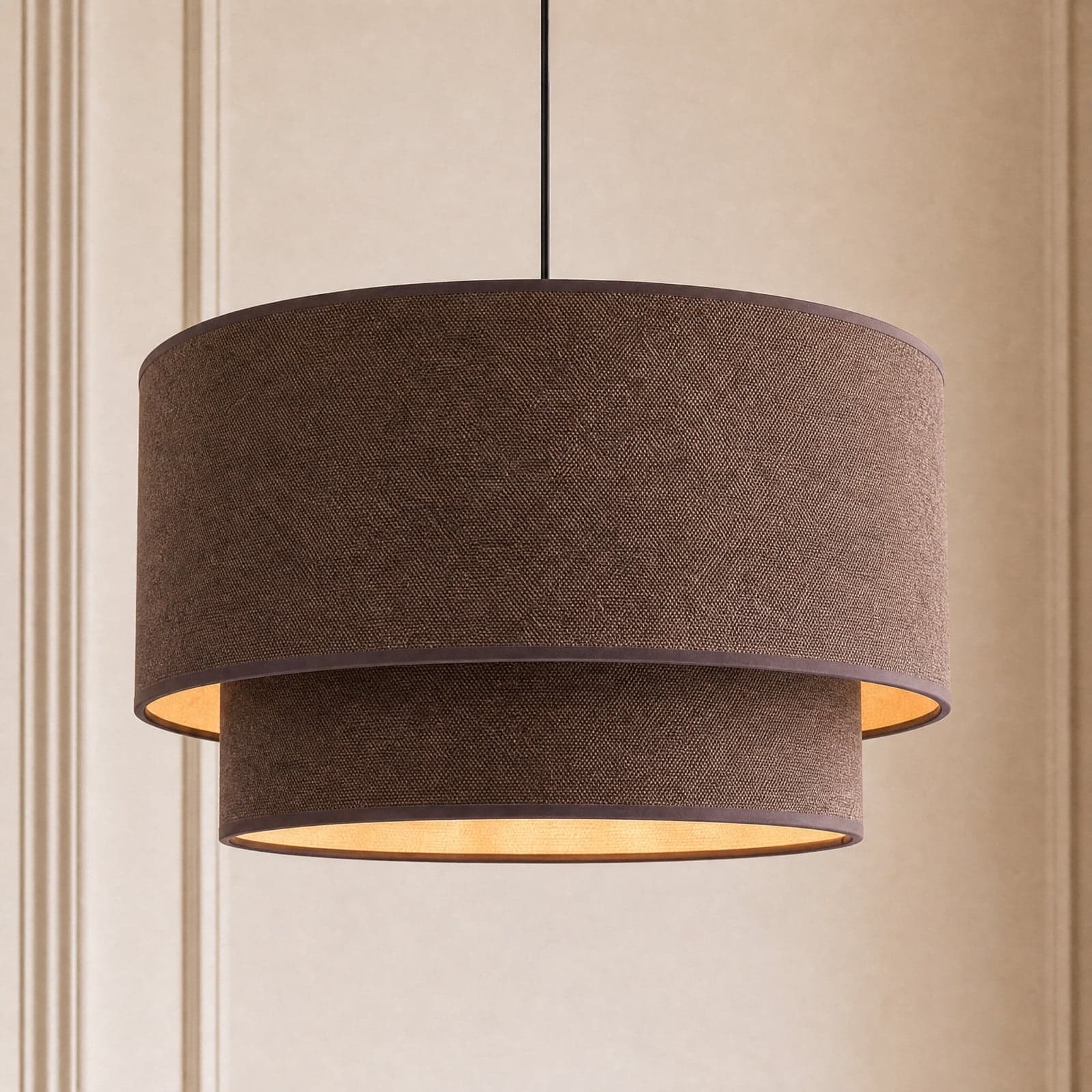 Boho-pendellampe, brun/gull, Ø 45 cm, tekstil, E27 – Duolla - Soverom - Ungdommelig - Stoff / Tekstil - Med en lyskilde
