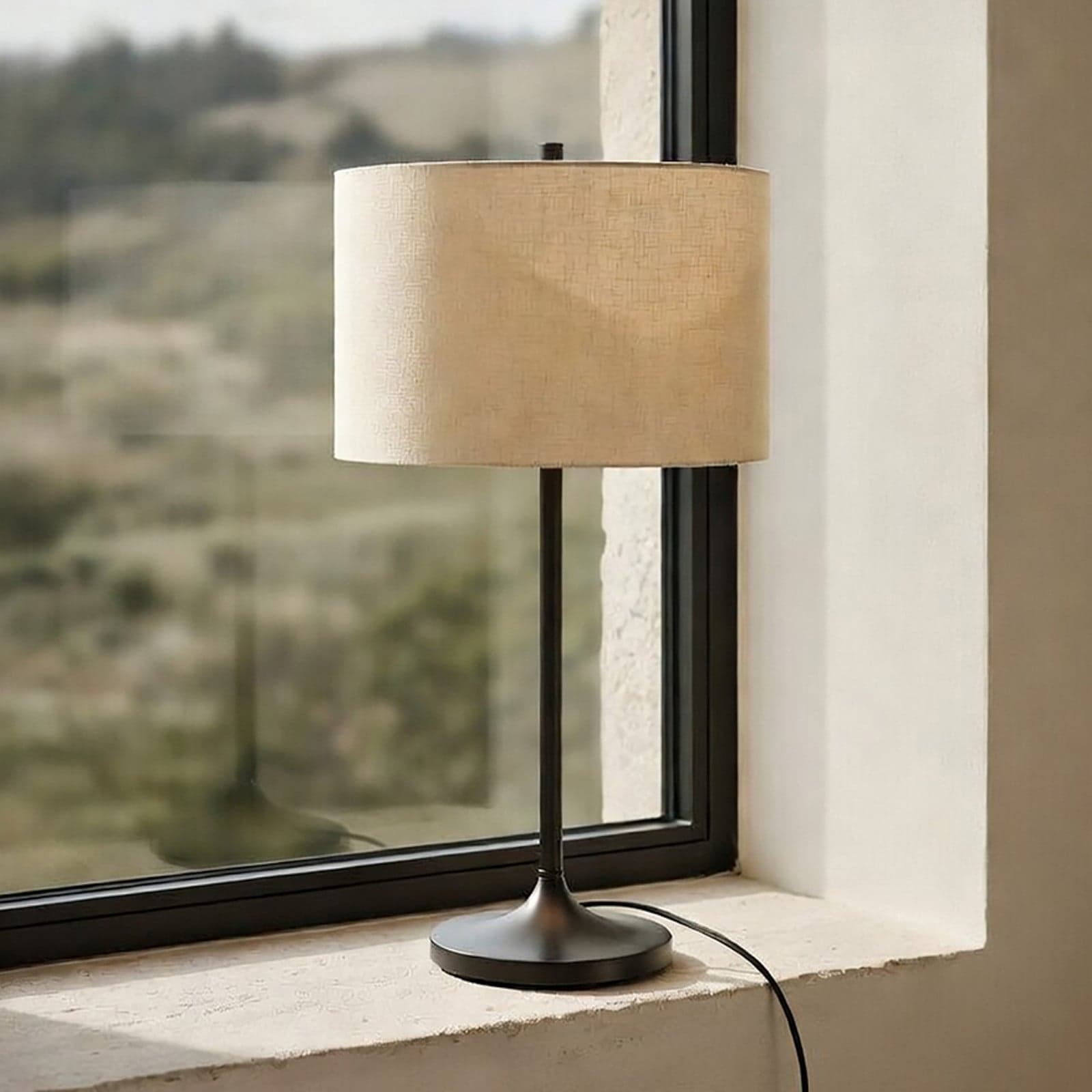 Soft bordlampe, natur/bronse, høyde 64 cm, lin – Belid - Soverom - Skandinavisk - Stoff / Tekstil - Med skjerm