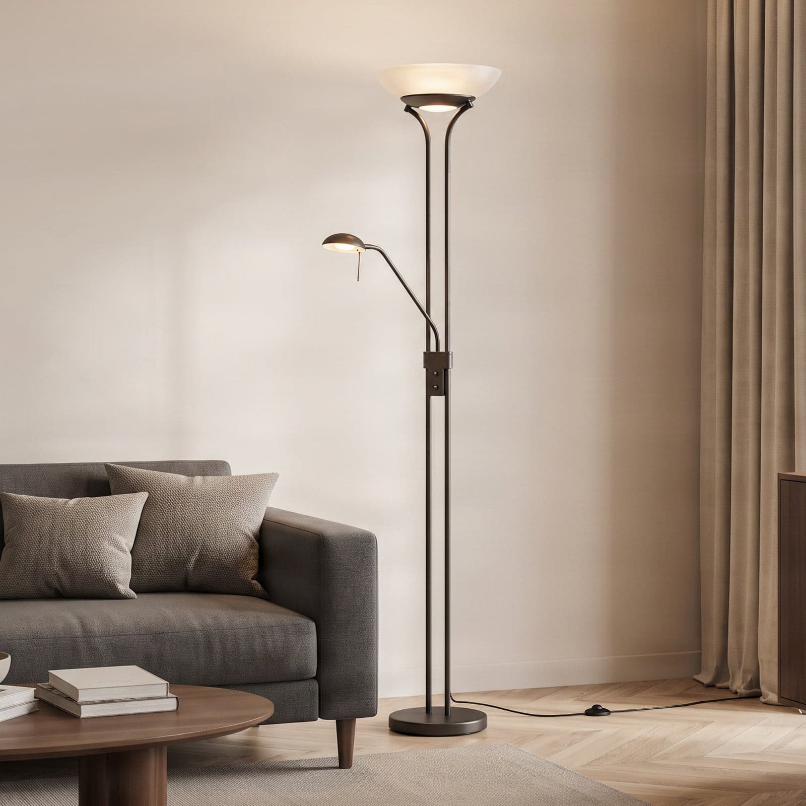 Yveta gulvlampe Rust/White – Lindby - Stue - Rustikk - Metall - Med flere lyskilder