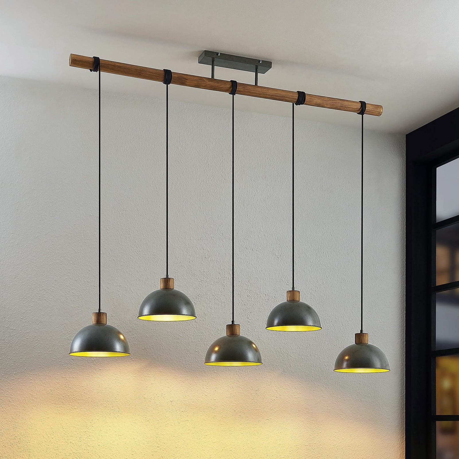 Durbis 5 Pendel Dark Grey/Wood - Lindby - Kjøkken - Vintage - Tre - Med flere lyskilder