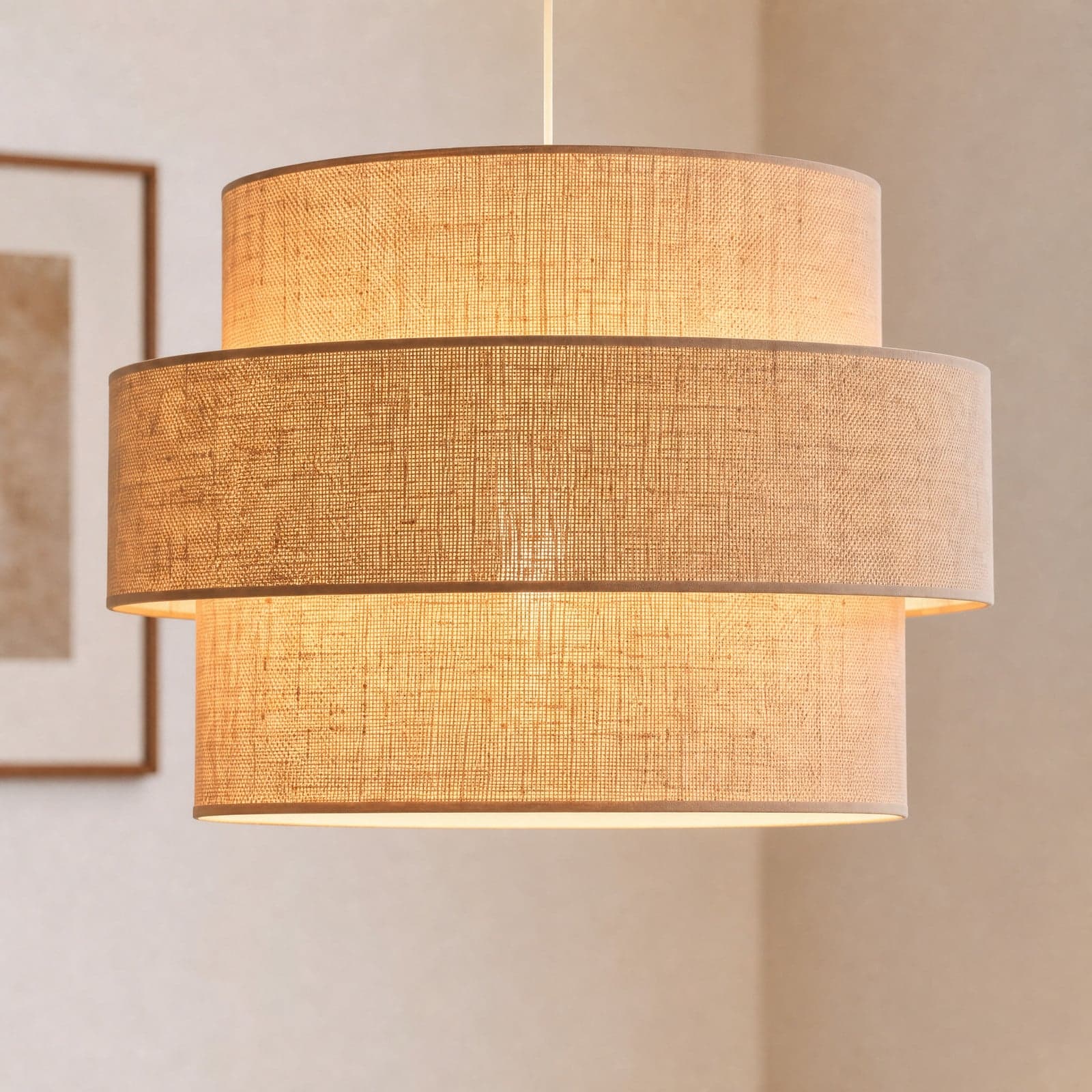 Space pendellampe, jute, 1 lyskilde, tekstil, E27 – Duolla - Soverom - Boho - Stoff / Tekstil - Med en lyskilde