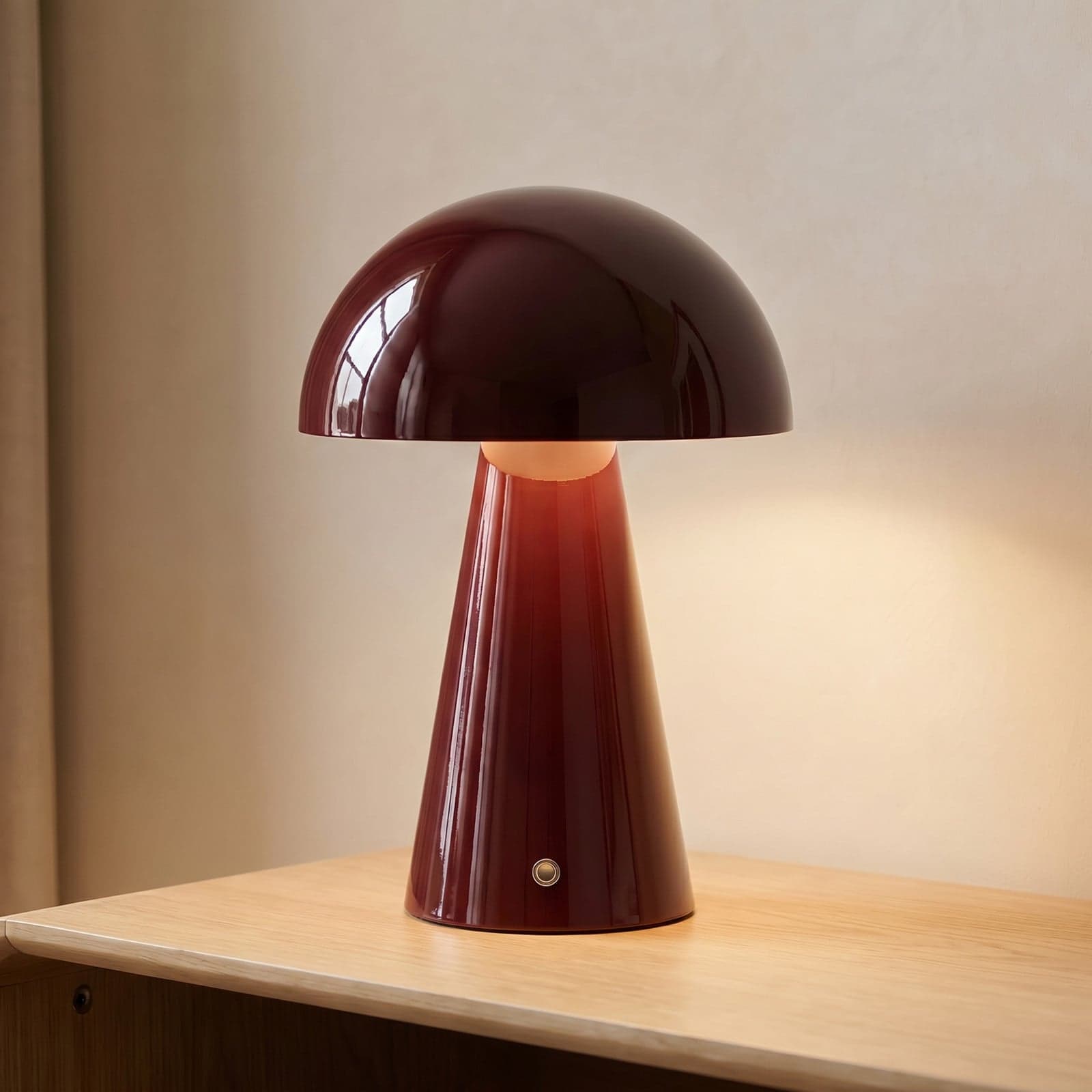 Nevijo LED-batteridrevet bordlampe, USB, dimbar, Ø 20 cm, mørkerød – Lindby - Stue - Moderne - Metall - Med en lyskilde