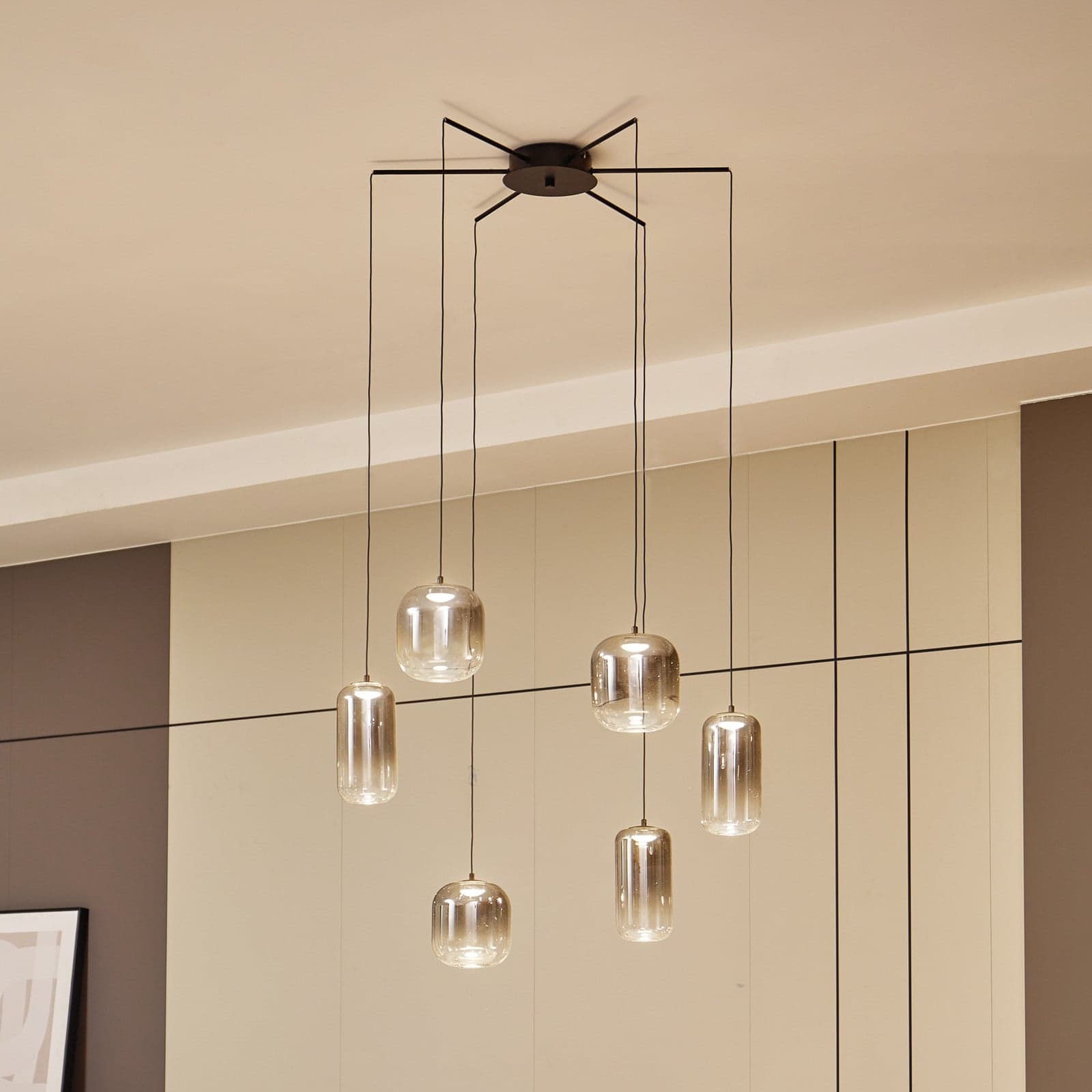 Avelina 6 LED Pendel Røyk Grå - Lucande - Stue - Moderne - Glass - Med flere lyskilder