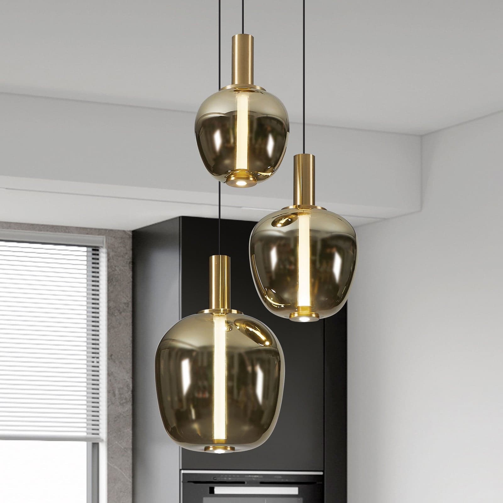 Fruitera hengelampe, gull, Ø45 cm, 3 lyskilder, CCT – Stars of Light - Stue - Moderne - Glass - Med flere lyskilder