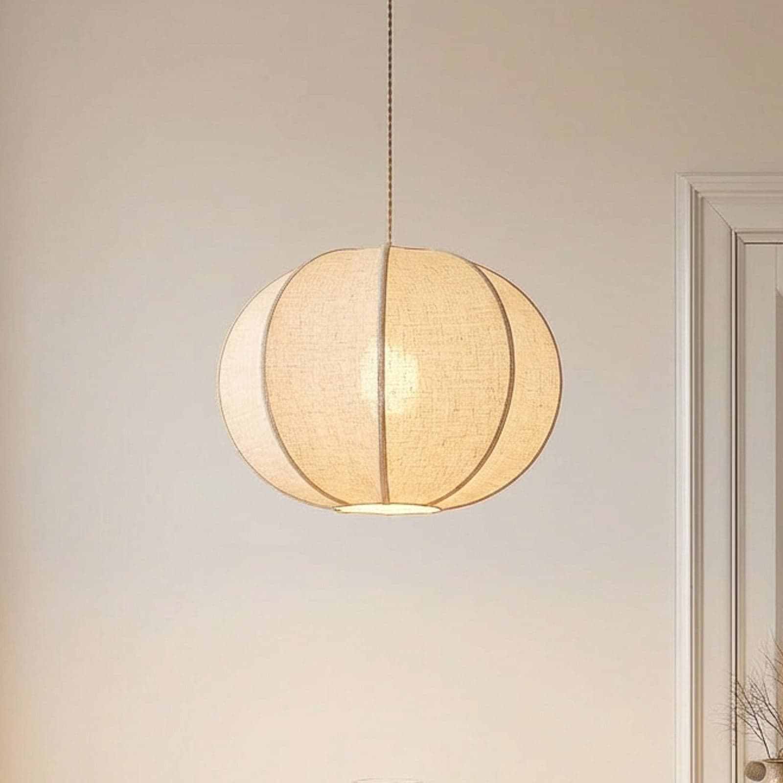 Elfie hengelampe, beige, lin, Ø 47 cm, E27 - Lindby - Stue - Skandinavisk - Stoff / Tekstil - Med en lyskilde