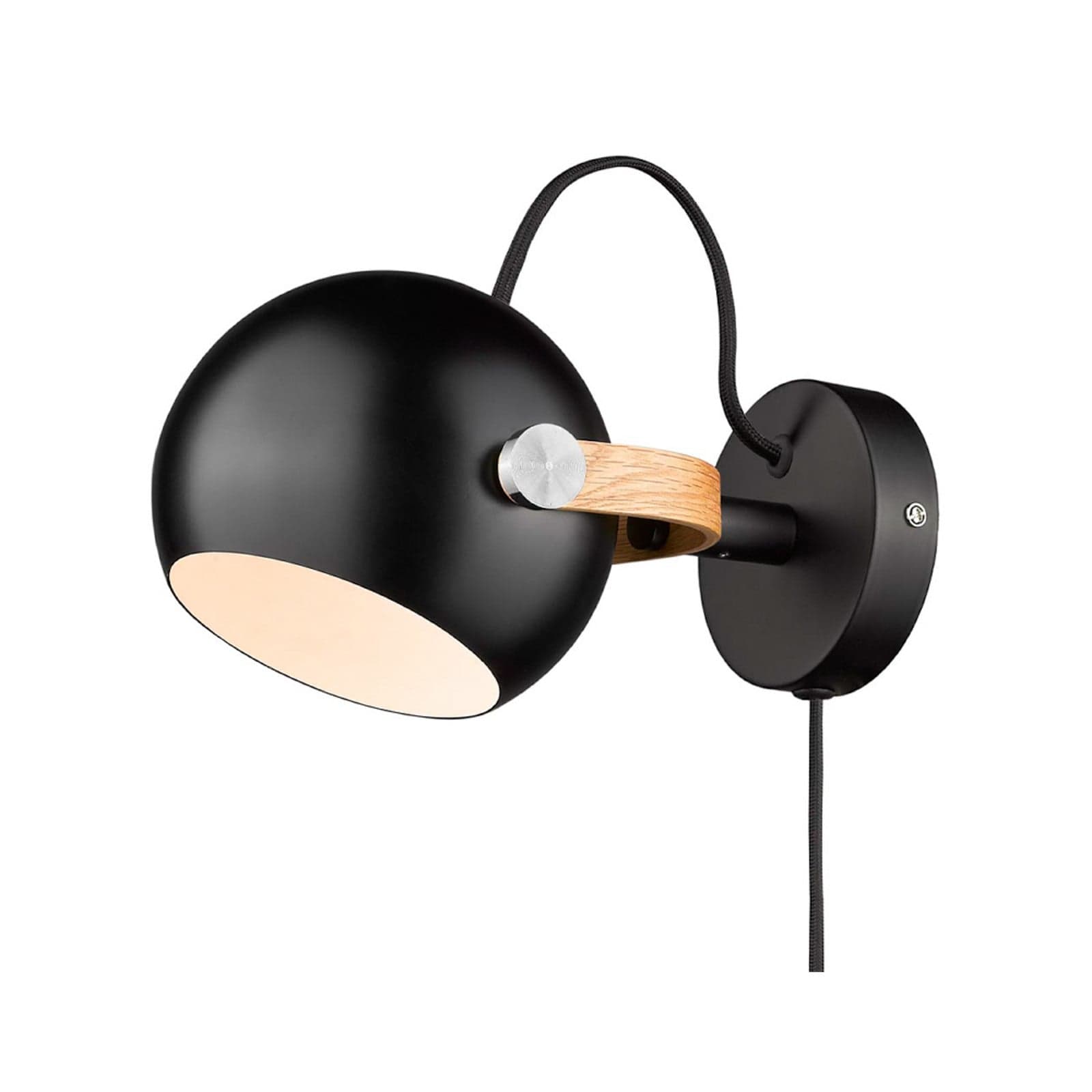 D.C vegglampe, svart/eik, Ø 12 cm metall – Halo Design - Stue - Aluminium - Med en lyskilde