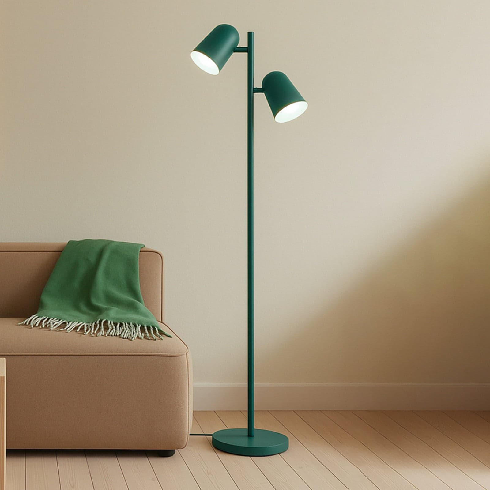 Isara gulvlampe, grønn, 165 cm, 2 lyskilder, metall, E27 - Lindby - Stue - Moderne - Med skjerm