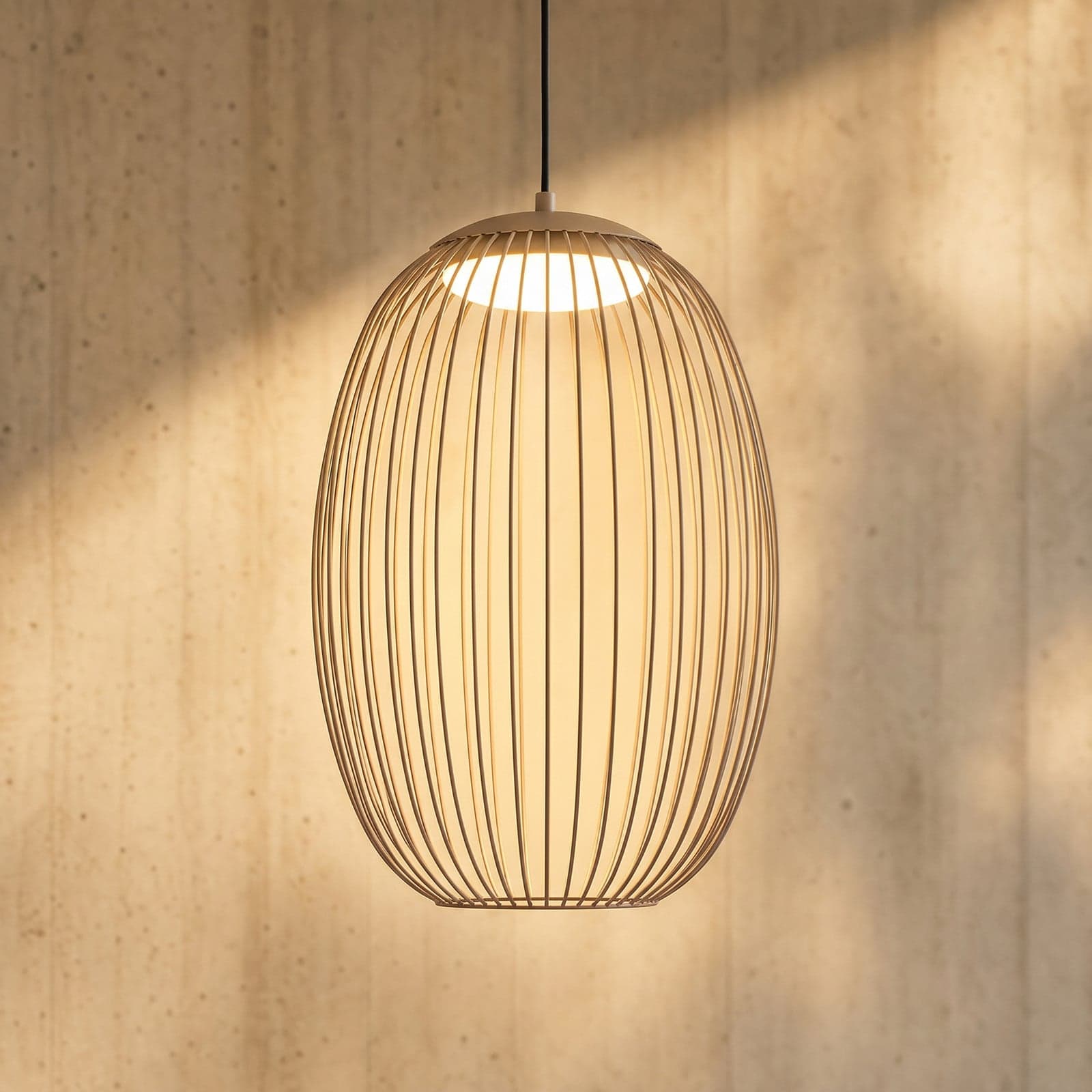 Richi utendørs LED-pendellampe, Ø 40 cm, beige, dimbar, IP44, metall – Lucande - Moderne - Med en lyskilde