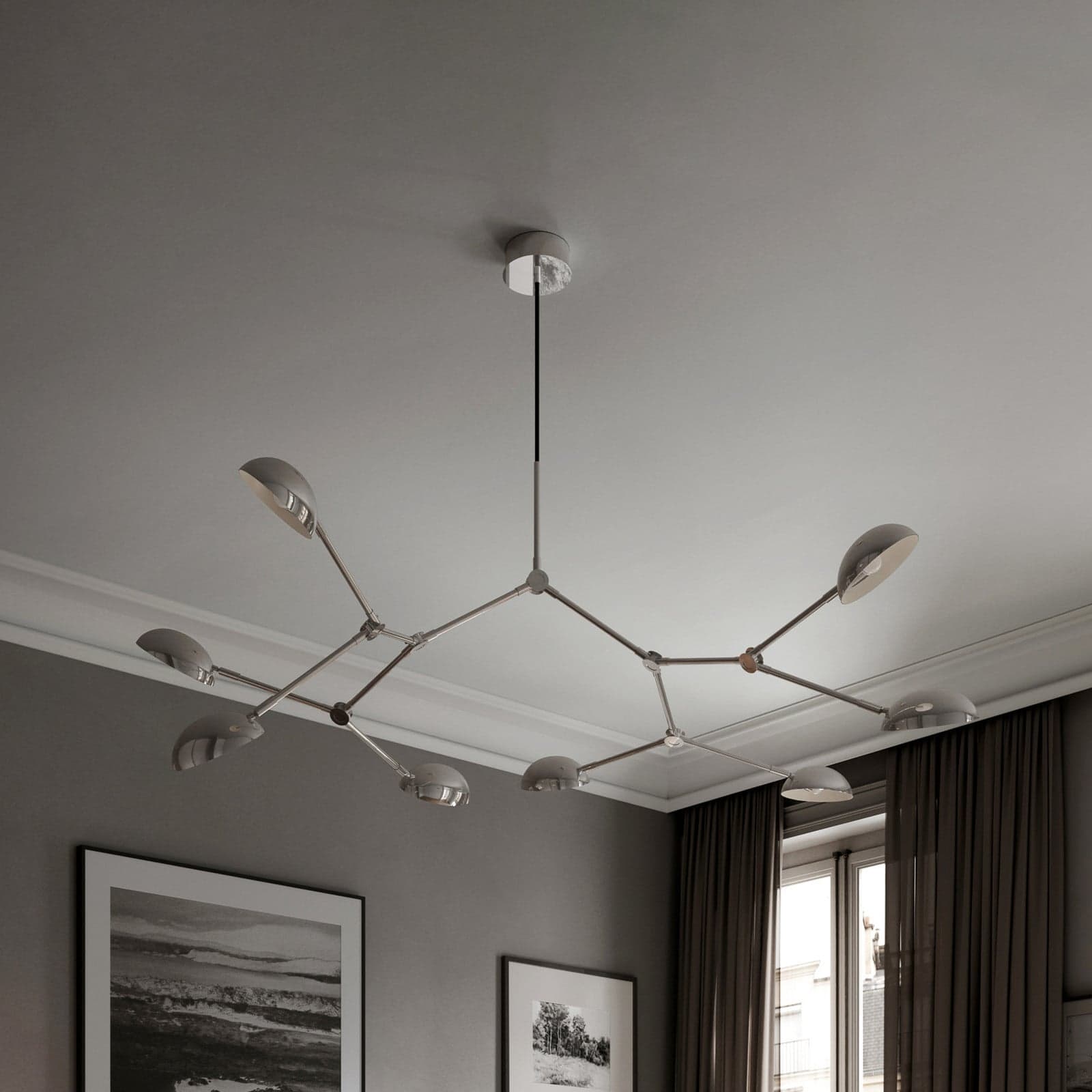 Drop lysekrone, krom, 73 cm, 8 lyskilder, E14 – 101 Copenhagen - Stue - Design - Aluminium - Med flere lyskilder