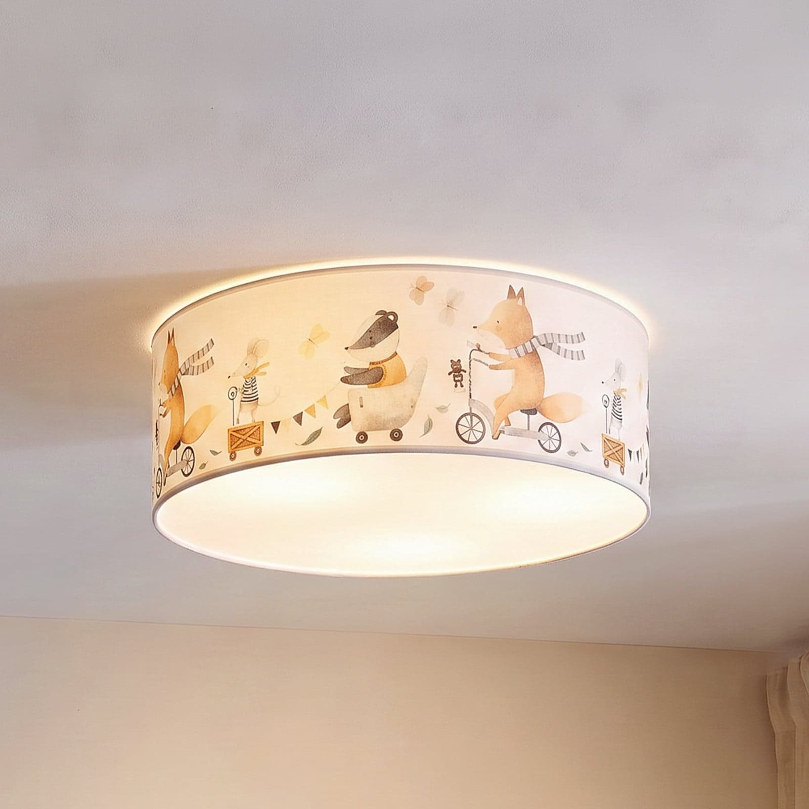 Kids Print taklampe, fargerik/beige, Ø50 cm, tekstil – Duolla - Barnerom - Stoff / Tekstil - Med en lyskilde