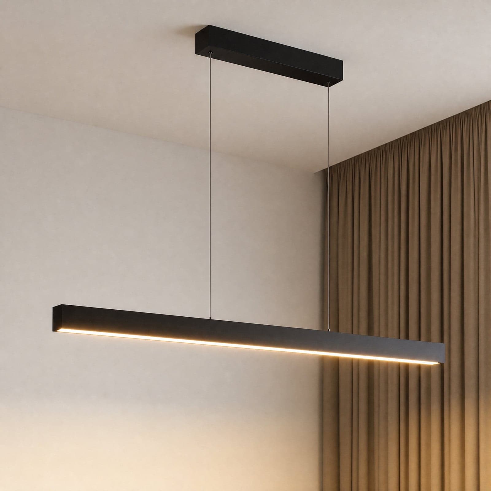 Mylosh LED-hengelampe, 150 cm, svart, CCT, dimbar – Lucande - Spisestue - Moderne - Aluminium - Lineær