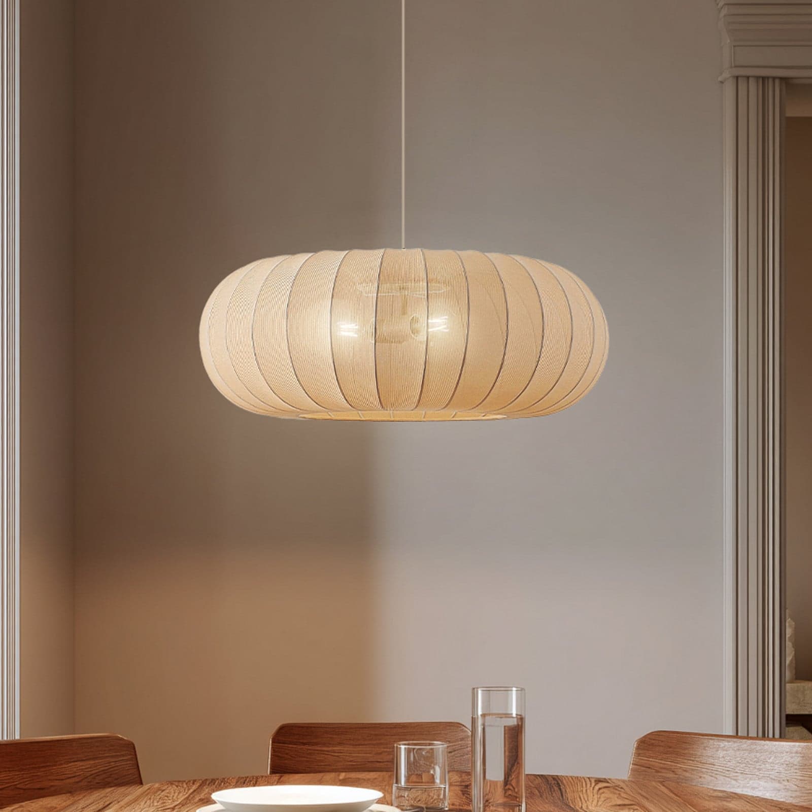 Helin hengelampe, Ø 70 cm, tekstil, beige, 3 x E27 - Lindby - Stue - Skandinavisk - Stoff / Tekstil - Med en lyskilde